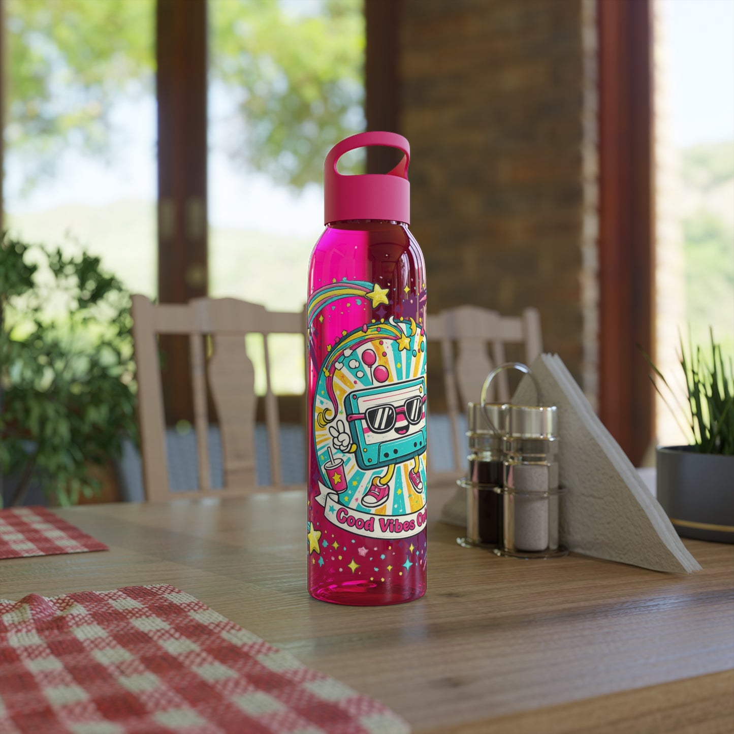 Retro Good Vibes Only Water Bottle | Colourful Reusable Drinks Bottle | Retro Cassette Bottle | 80s & 90s Inspired Hydration