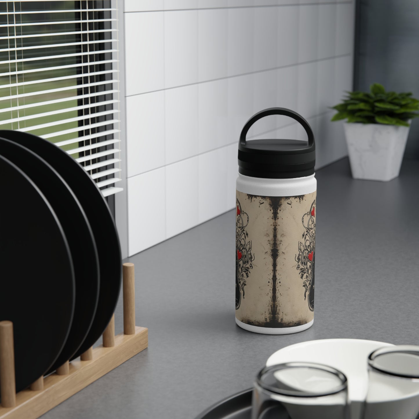 Aluminium Water Bottle - Steel Guitars and Heart Strings Design