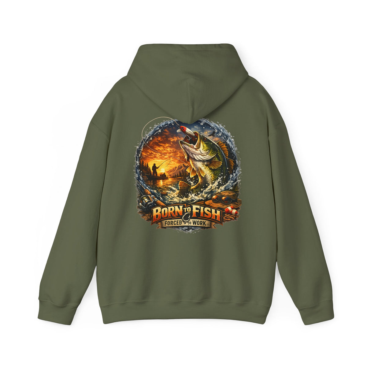 Born to Fish Forced to Work Back Print Hoodie β Fishing Hoodie
