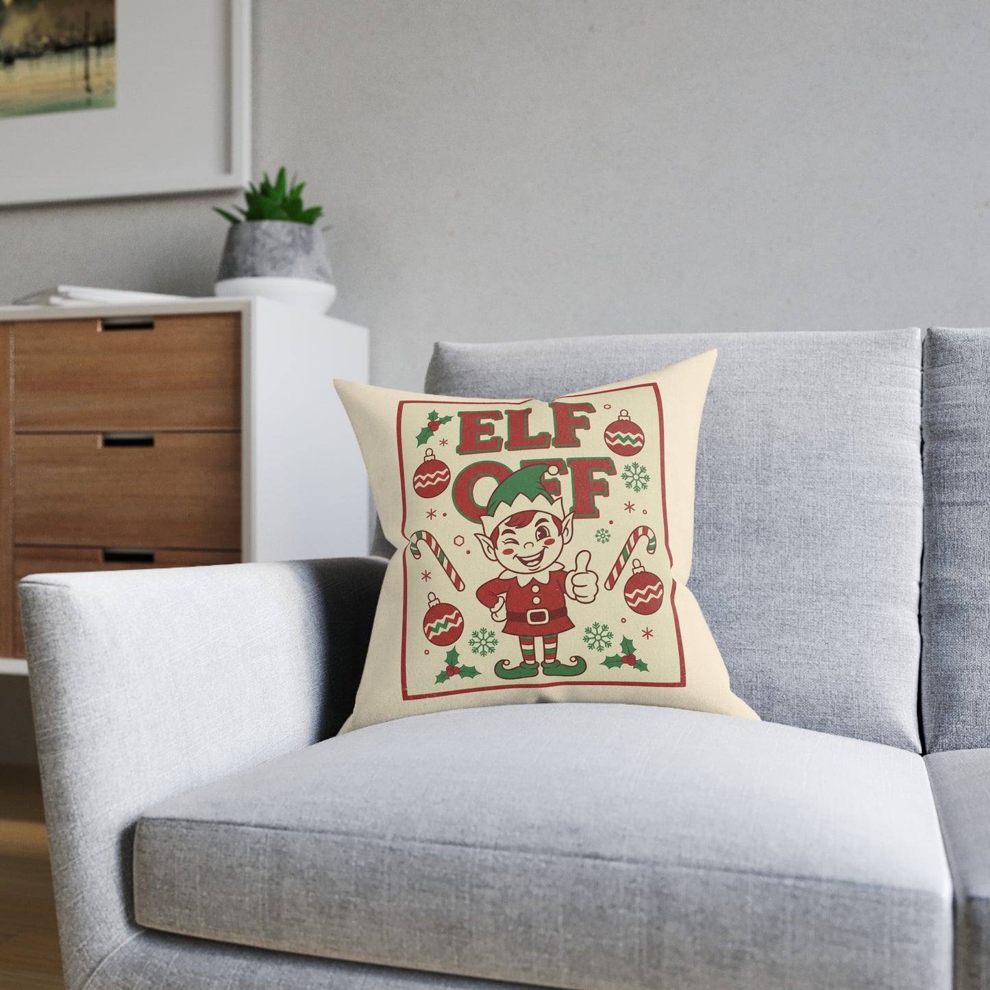 Elf Off Christmas Cushion – Funny Retro Festive Pillow