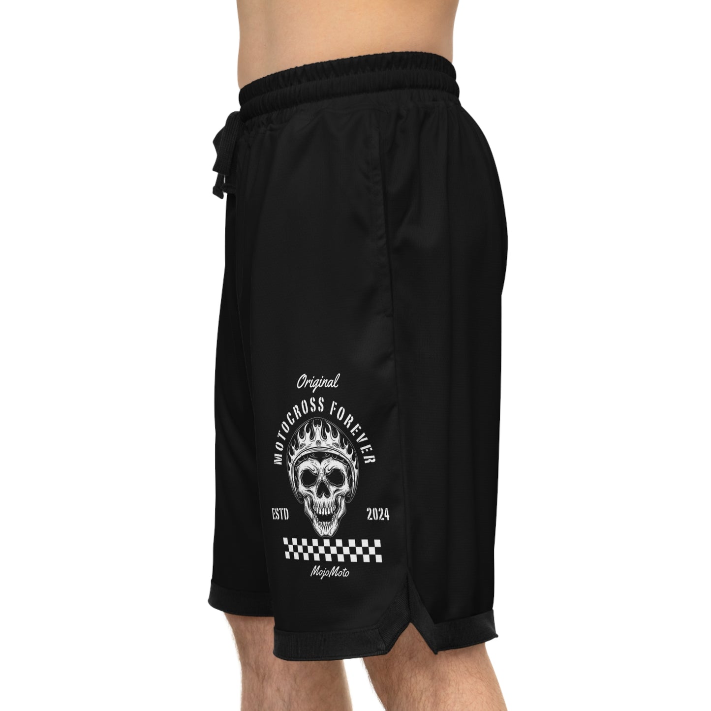 Short de basket Skull Racer noir en maille côtelée style streetwear