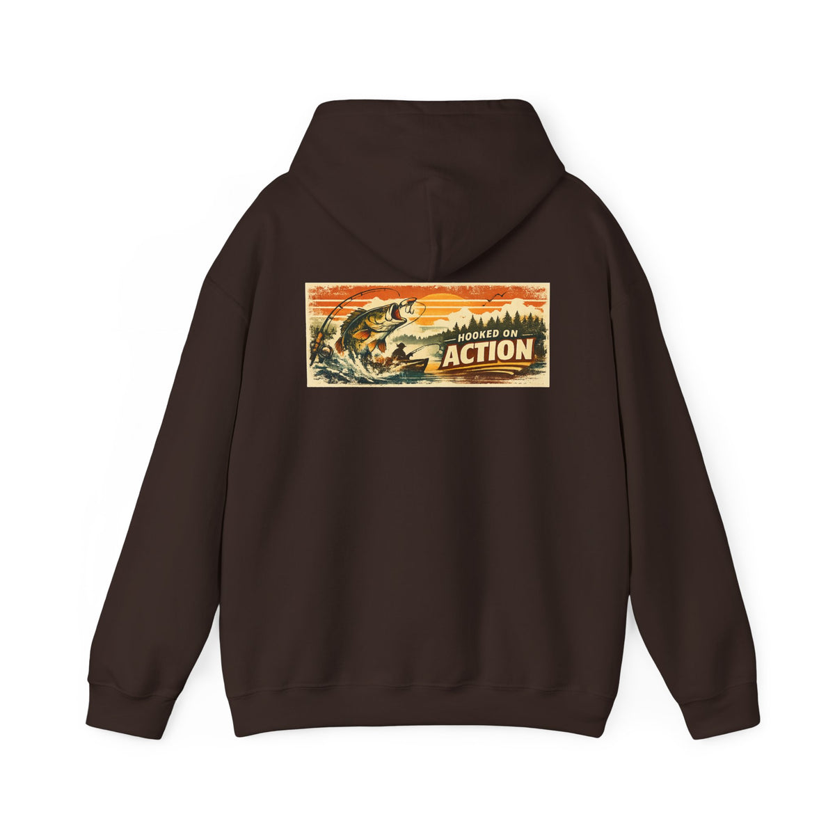 Hooked on Action Back Print Hoodie – Retro Fishing Hoodie