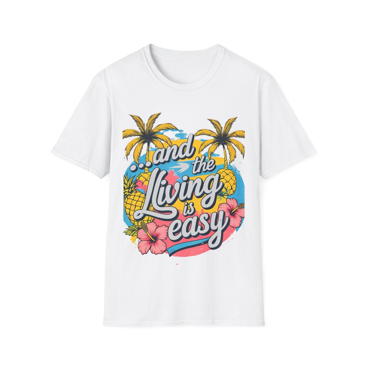 Easy Living Tropical T-Shirt | Unisex Softstyle Tee | Summer Vibes Shirt, Vacation Wear, Gifts for Men and Women, Beach Apparel