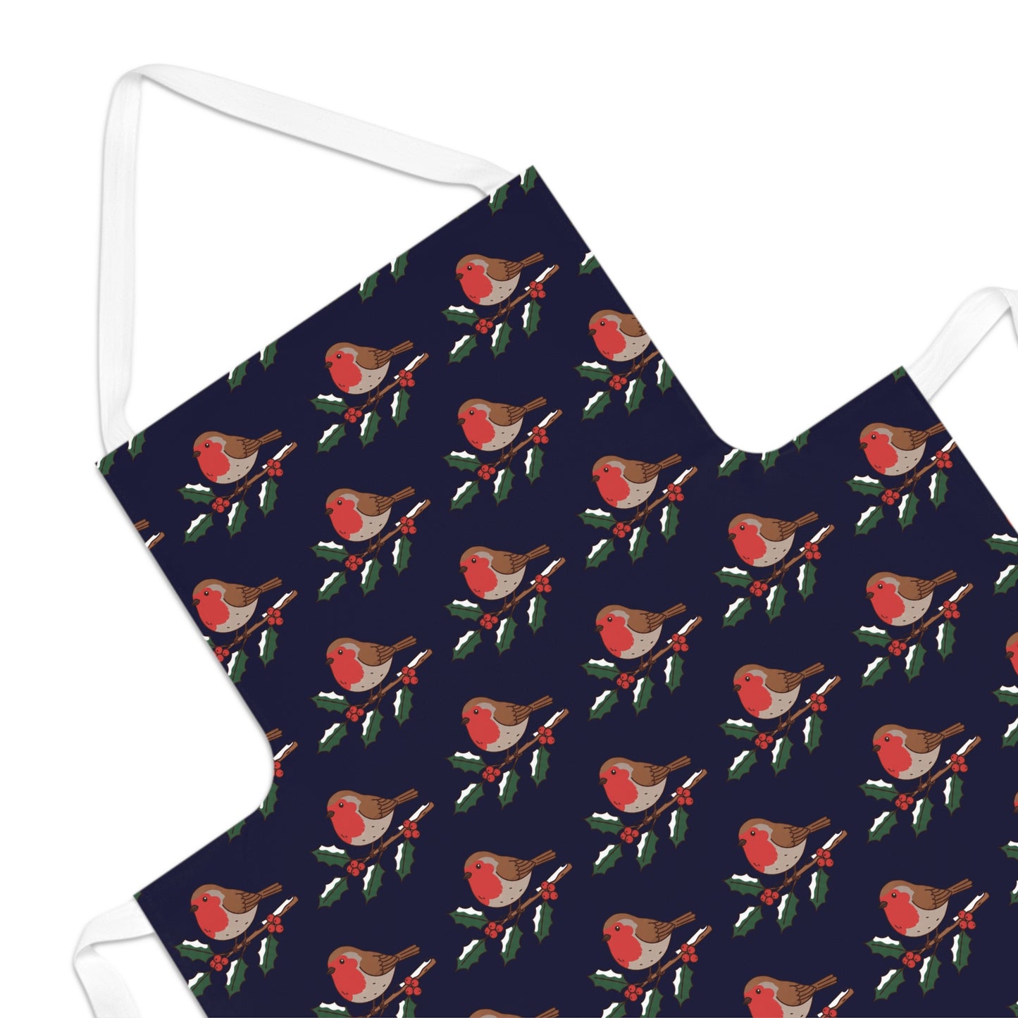 Winter Robin Christmas Apron – Festive Navy Kitchen Apron