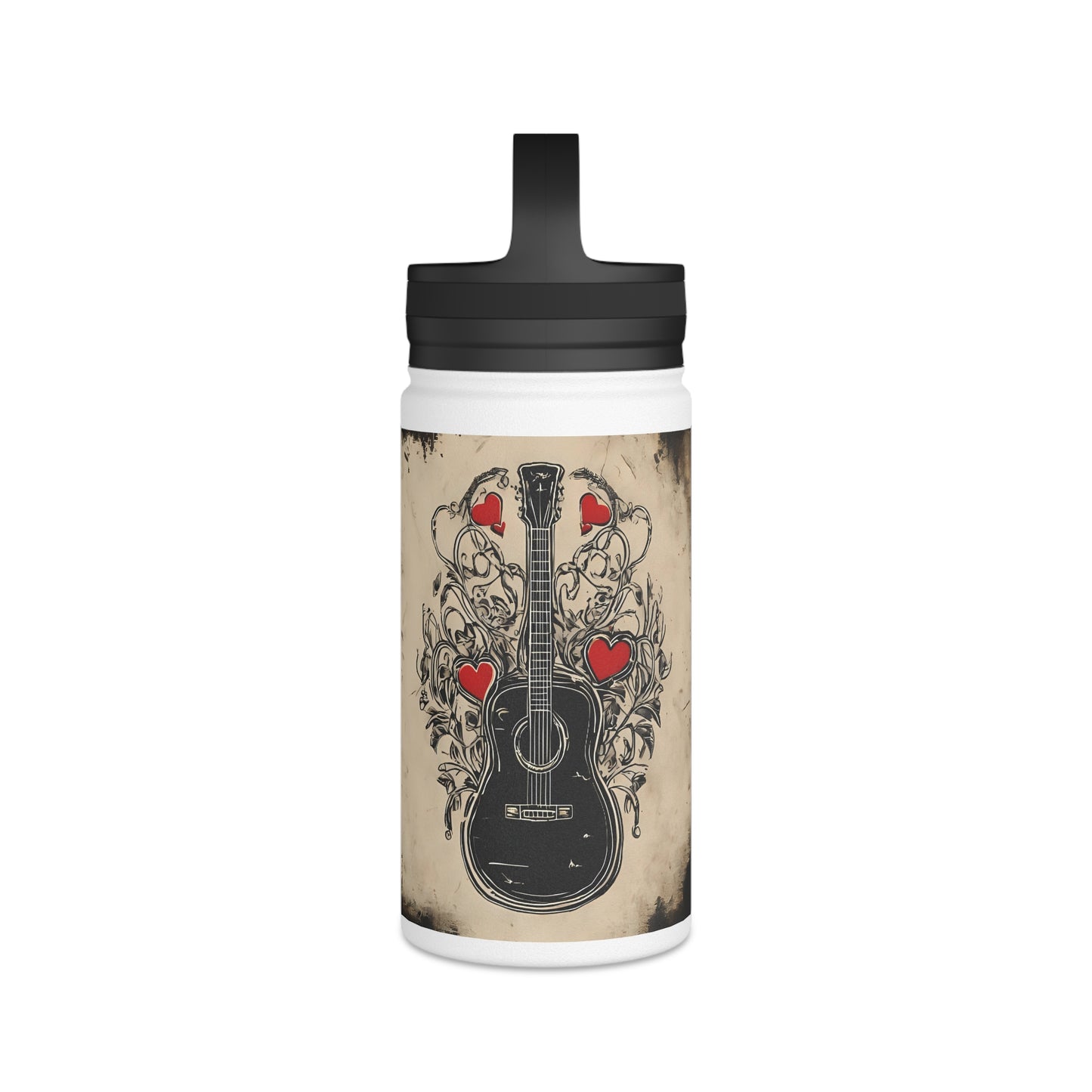 Aluminium Water Bottle - Steel Guitars and Heart Strings Design