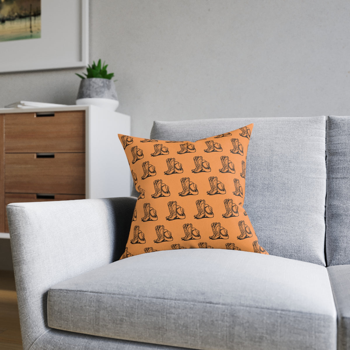 Cowboy Boots & Hat Terracotta Faux Suede Cushion