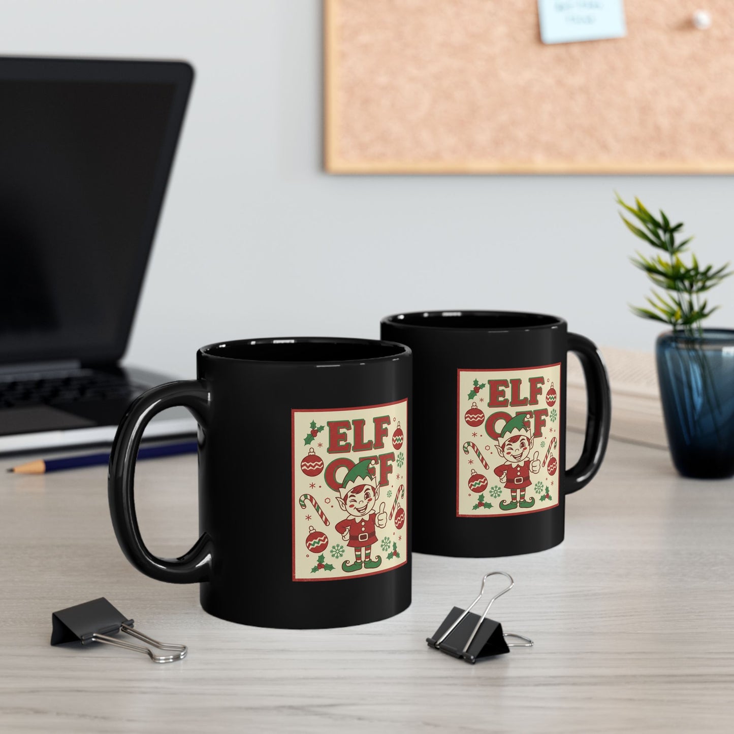 Elf Off Christmas Mug – Funny Festive Black Mug