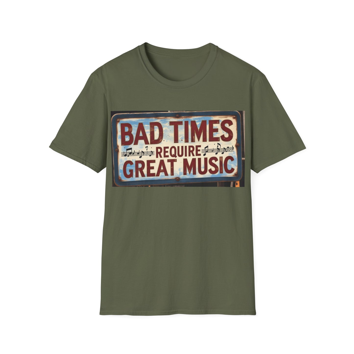 Bad Times Require Great Music T-Shirt | Unisex Softstyle Tee, Music Lovers Gift, Retro Graphic Tee, Festival Apparel, Casual Music Shirt