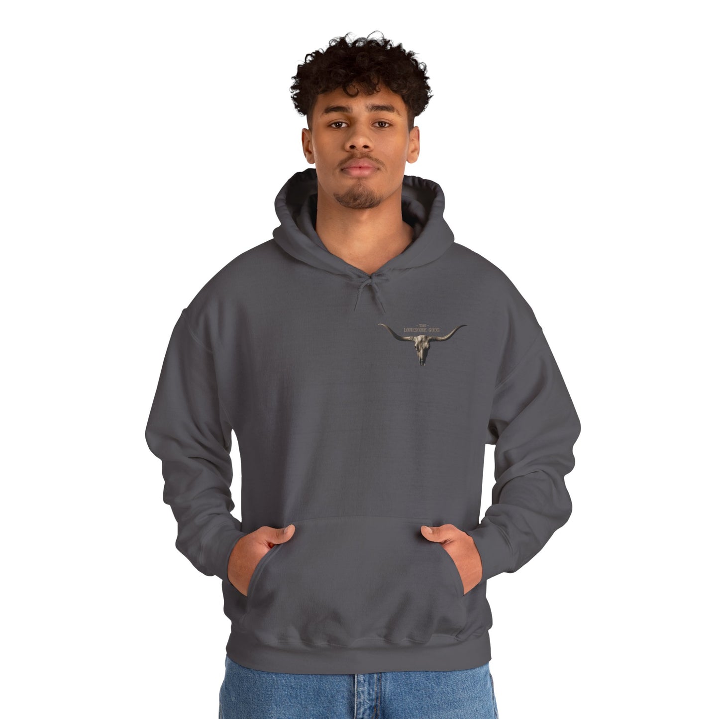 Lonesome Gods Graphic Hoodie - Unisex Heavy Blend Sweatshirt with graphics to both sides