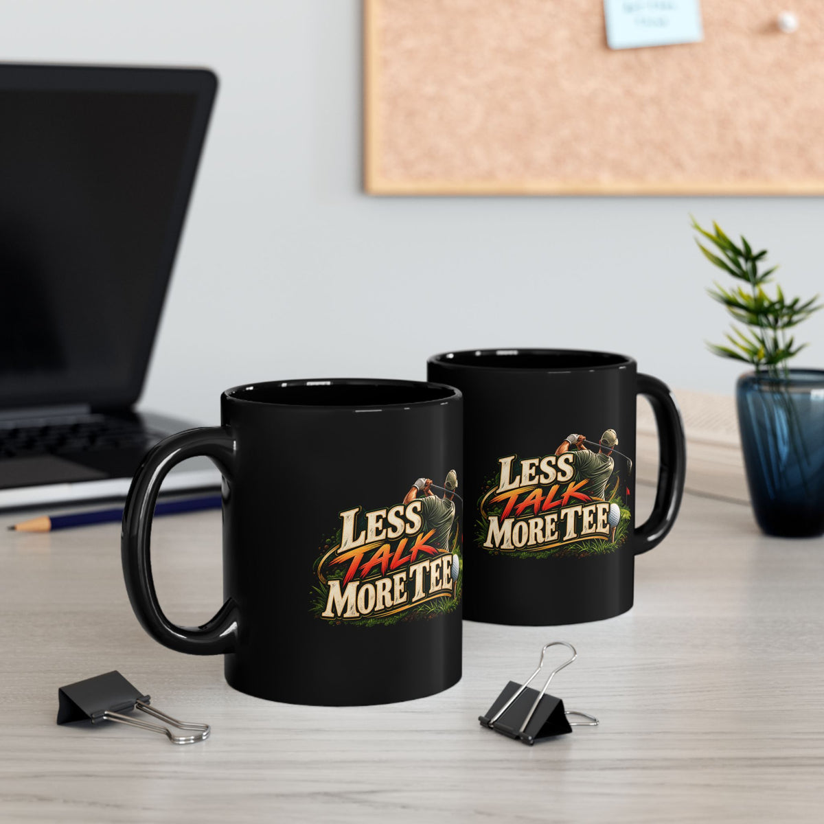 Less Talk More Tee Golf Mug – Funny Black Golfer Mug