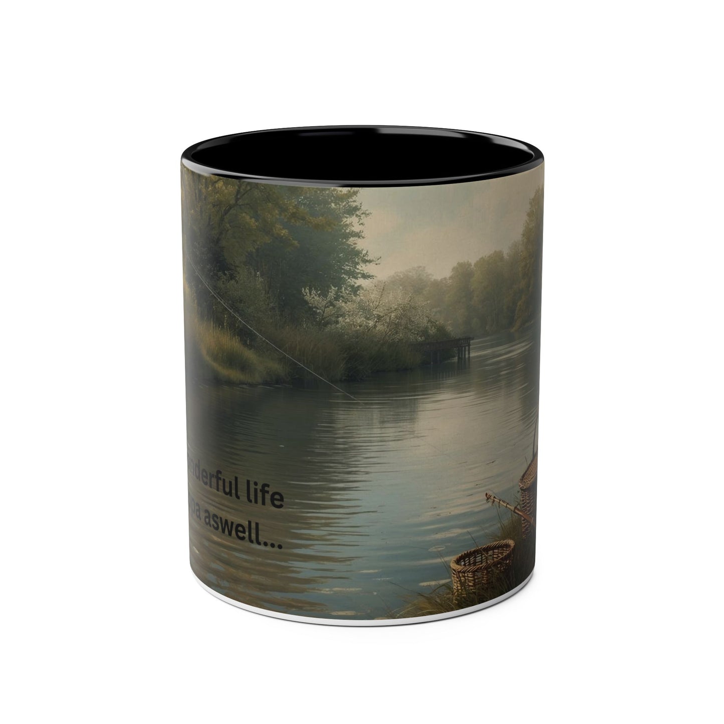 Two-Tone Coffee Mug -  Fishing Scene, with lifestyle Quote for Relaxation,