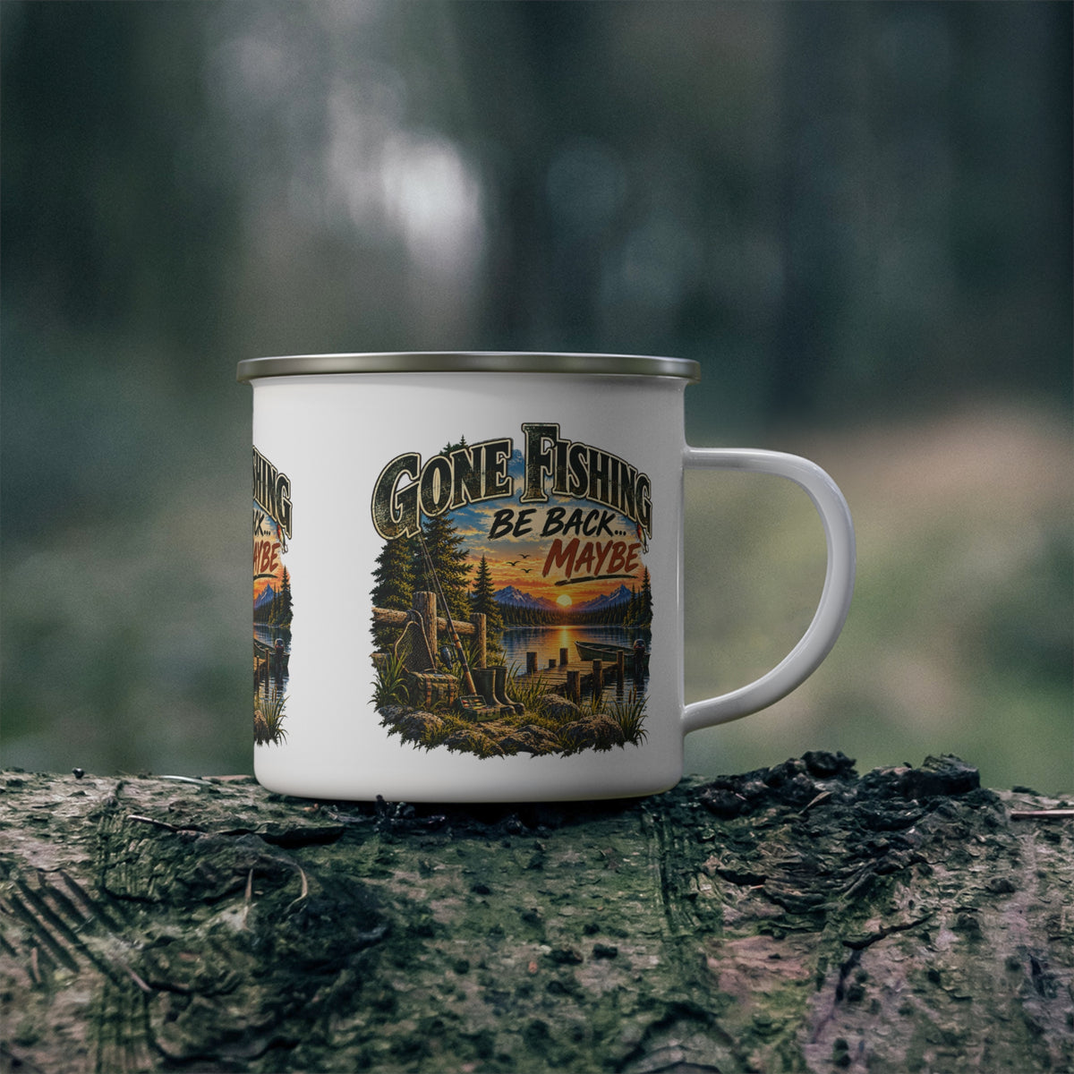 Gone Fishing, Be Back… Maybe Enamel Mug – Vintage Fishing Mug
