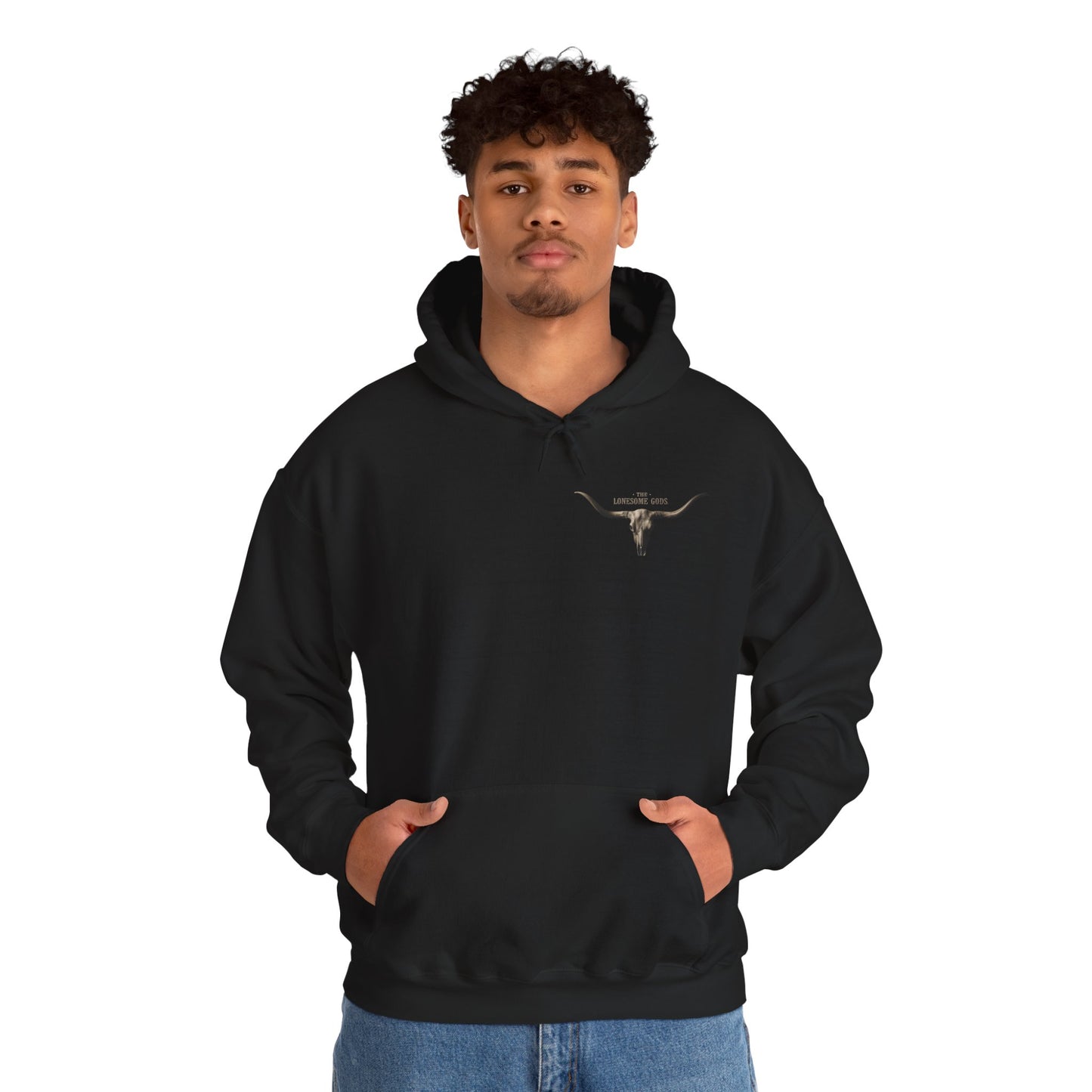 Lonesome Gods Graphic Hoodie - Unisex Heavy Blend Sweatshirt with graphics to both sides