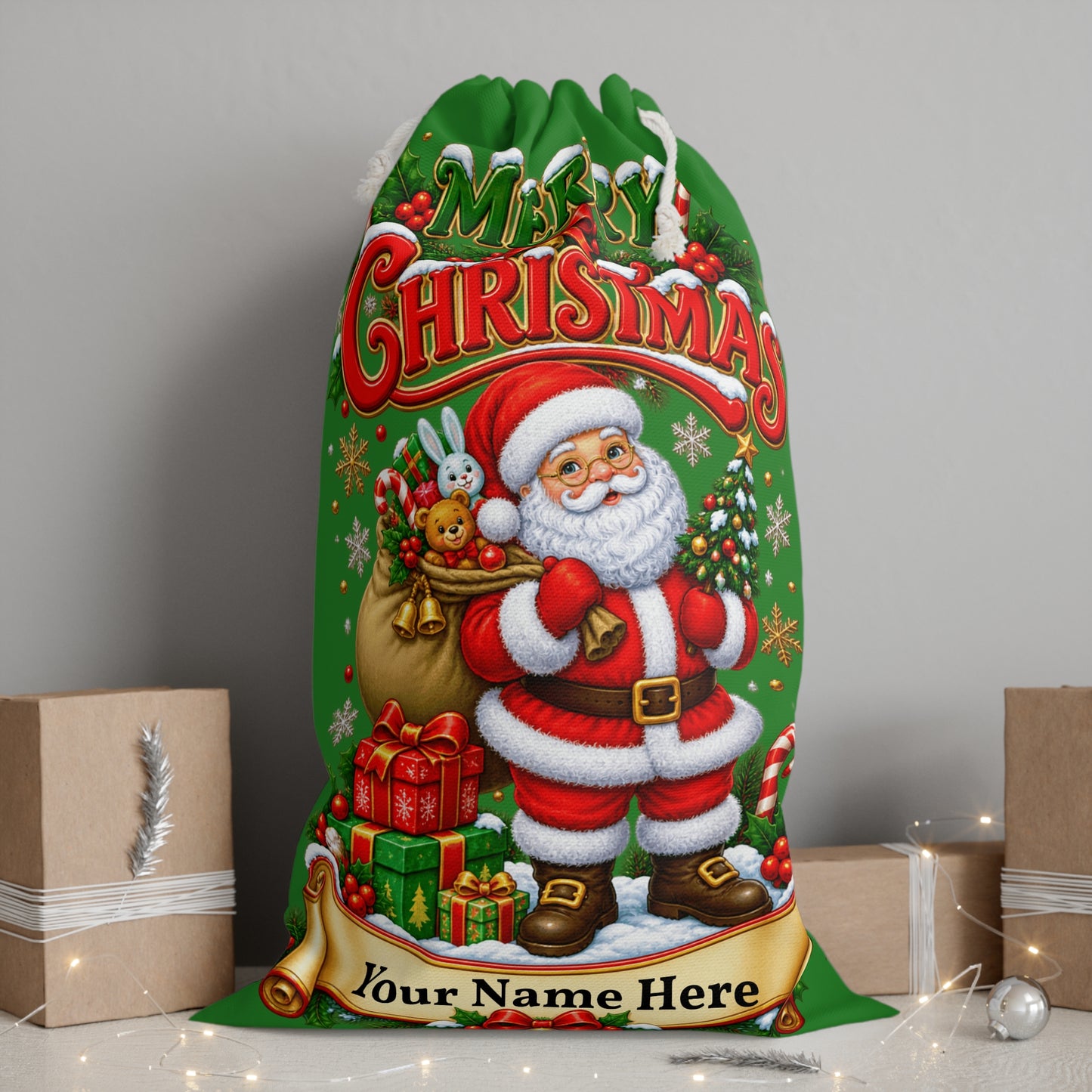 Personalised Santa’s Christmas Delivery Sack – Green Christmas Gift Sack