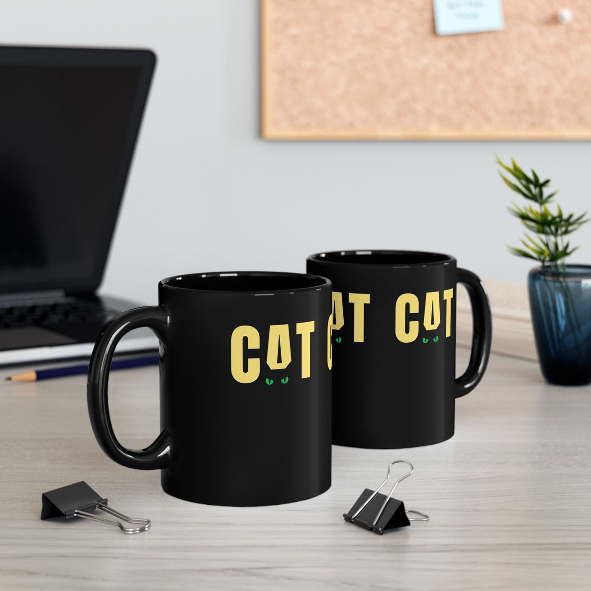 CAT Black Coffee Mug | Funny Cat Lover Ceramic Mug | Minimalist Black Cat Mug | Everyday Coffee Cup - SJM Print Store
