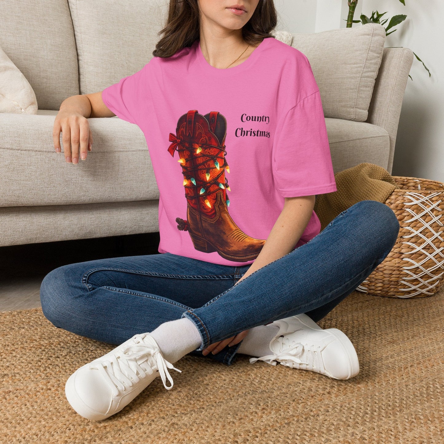 Christmas Cowboy Boot T-Shirt Unique Western Holiday Tee - SJM Print Store