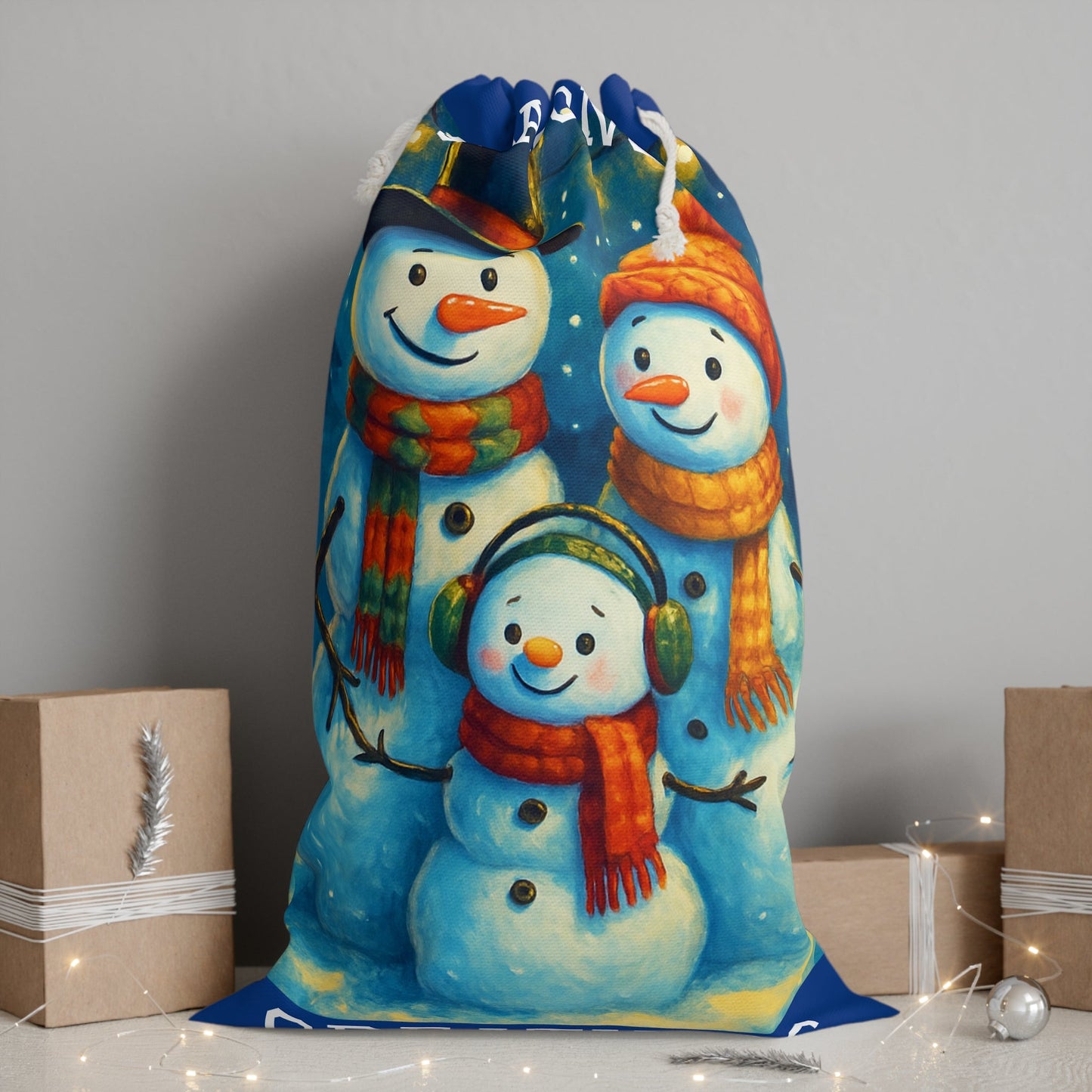 Christmas Gift Sack Seasons Greetings Snowman Family Christmas Gift Sack - SJM Print Store