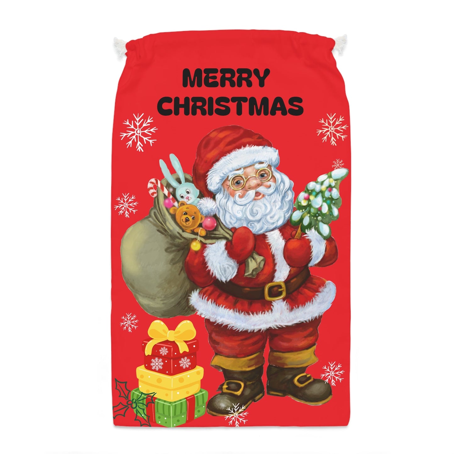 Christmas Santa Gift Sack, Holiday Storage Bag, Festive Gift Wrap, Merry Christmas Decoration - SJM Print Store