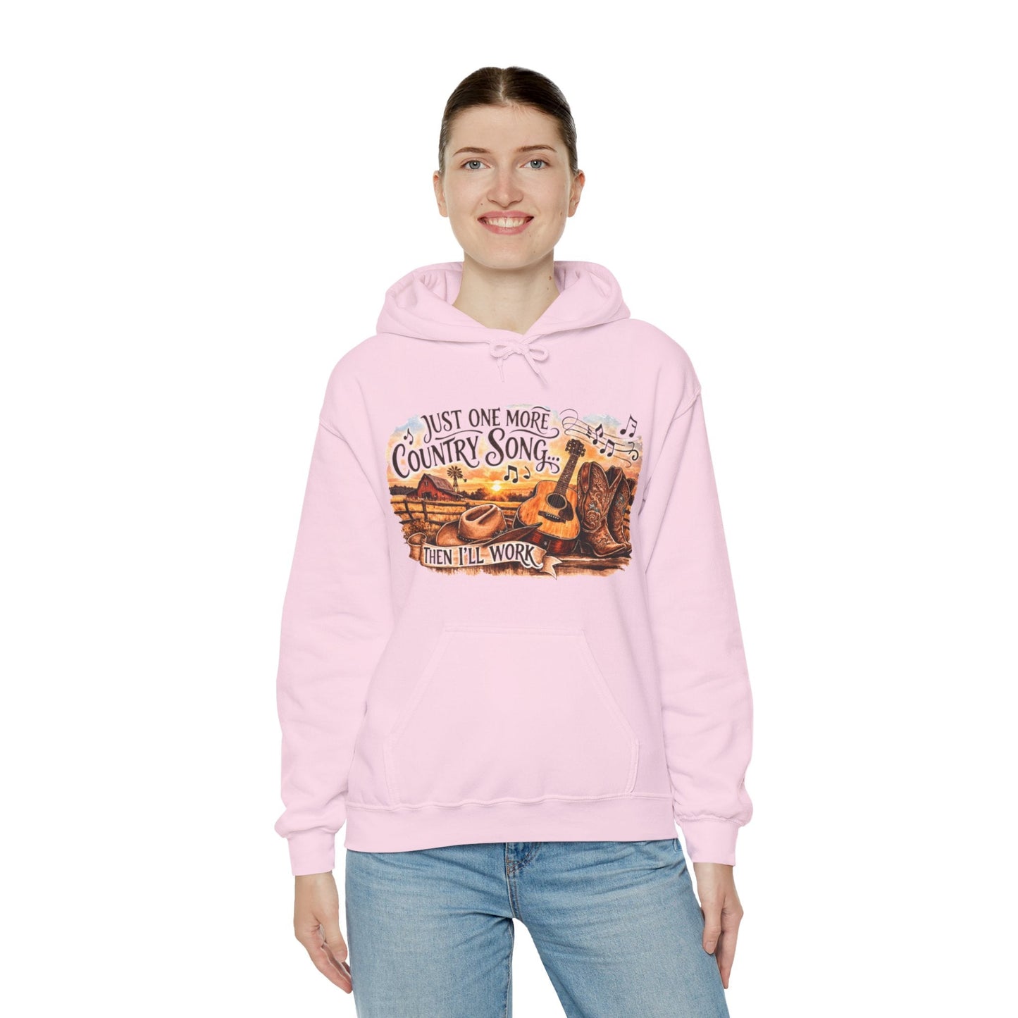 Country Music Hoodie Just One More Country Song Rustic Guitar and Boots Unisex Sweatshirt - SJM Print Store