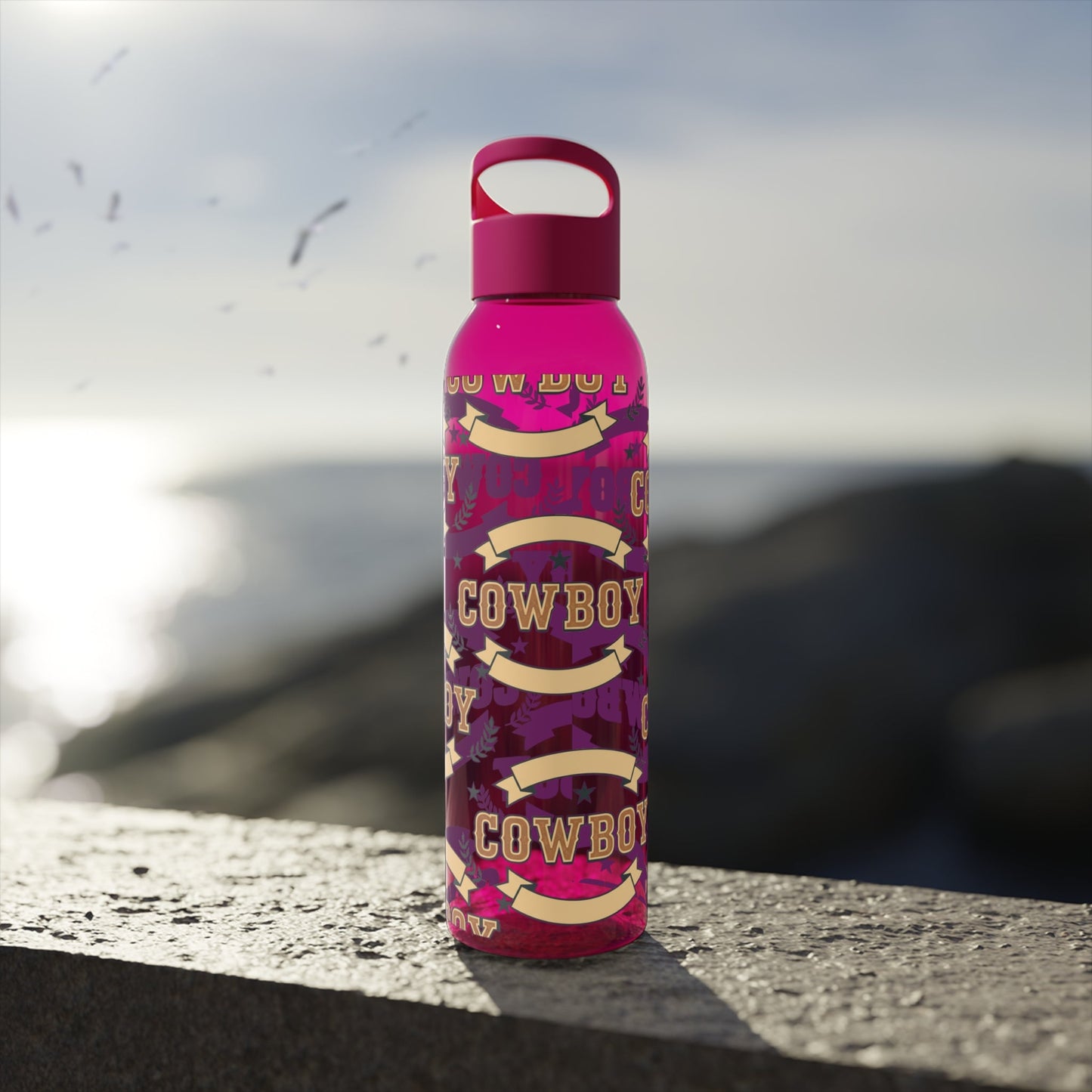 Cowboy Graphic Water Bottle — Western Horseshoe & Star Plastic Bottle - SJM Print Store