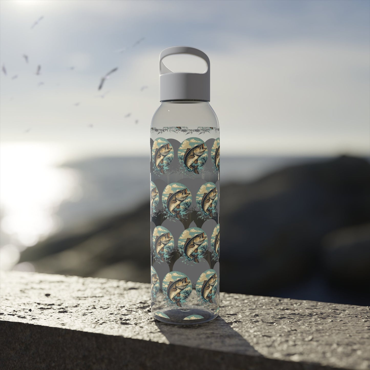 Fishing Pattern Water Bottle — Reusable Drinks Bottle with Fish Motif - SJM Print Store