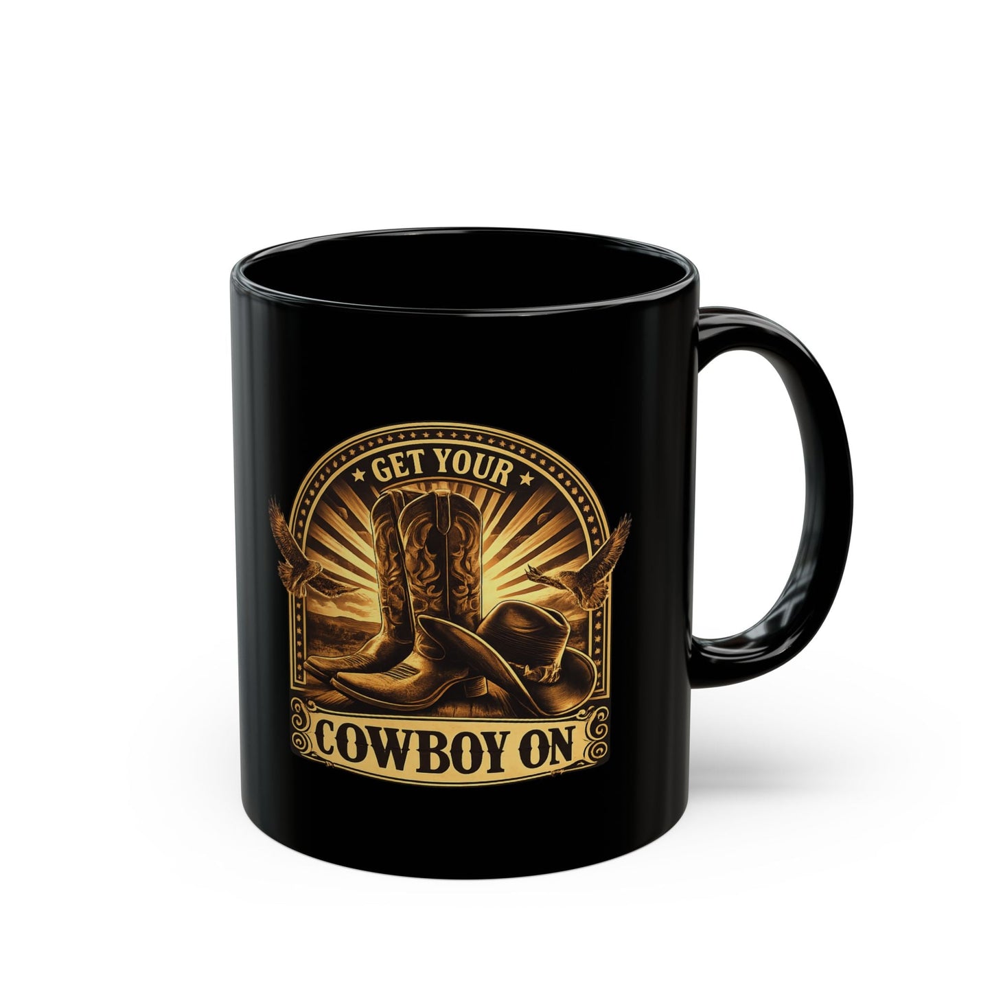 Get Your Cowboy On, Black Coffee Cup - SJM Print Store