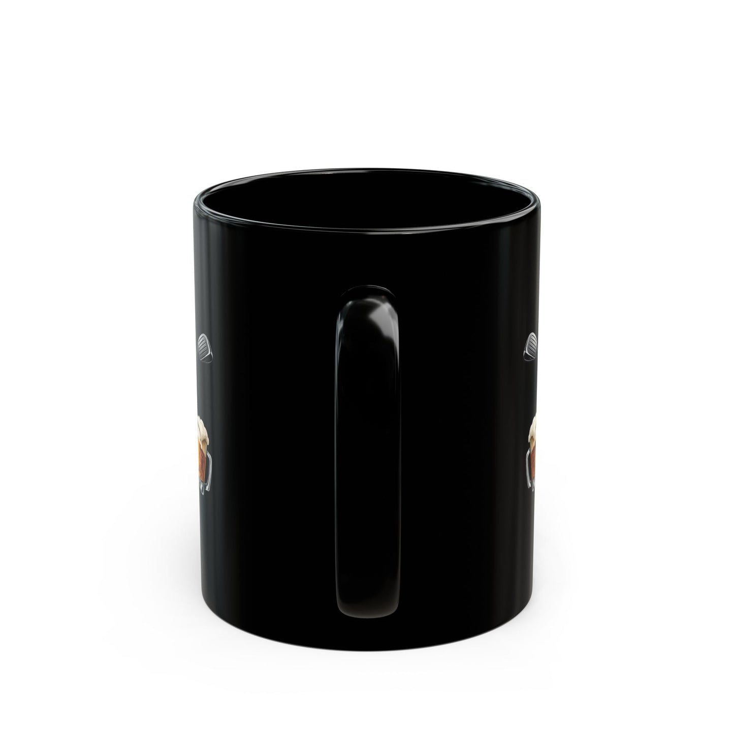Golf Skull Beer Mug Black Ceramic Coffee Cup with Golf Clubs & Beer Graphic 11oz - SJM Print Store