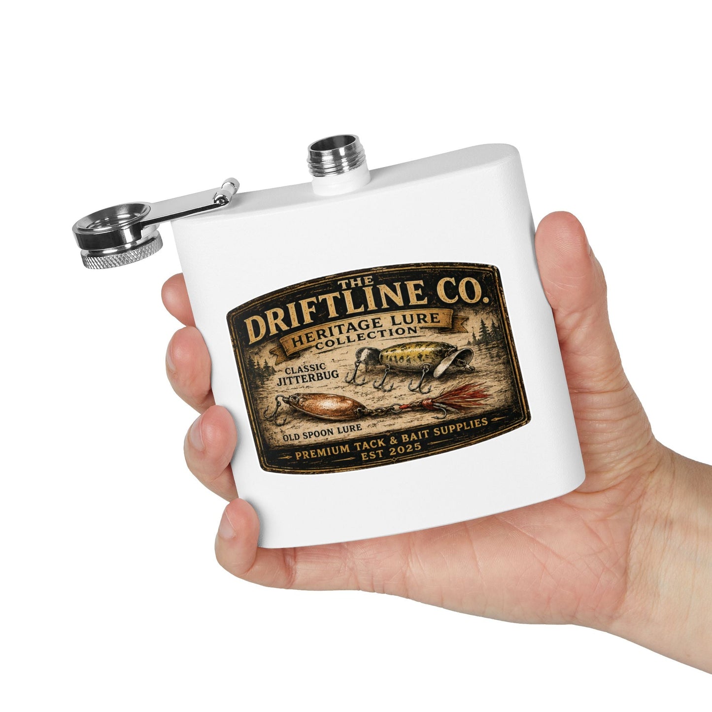 Heritage Lure Collection Hip Flask | Vintage Fishing Flask | The Driftline Company - SJM Print Store
