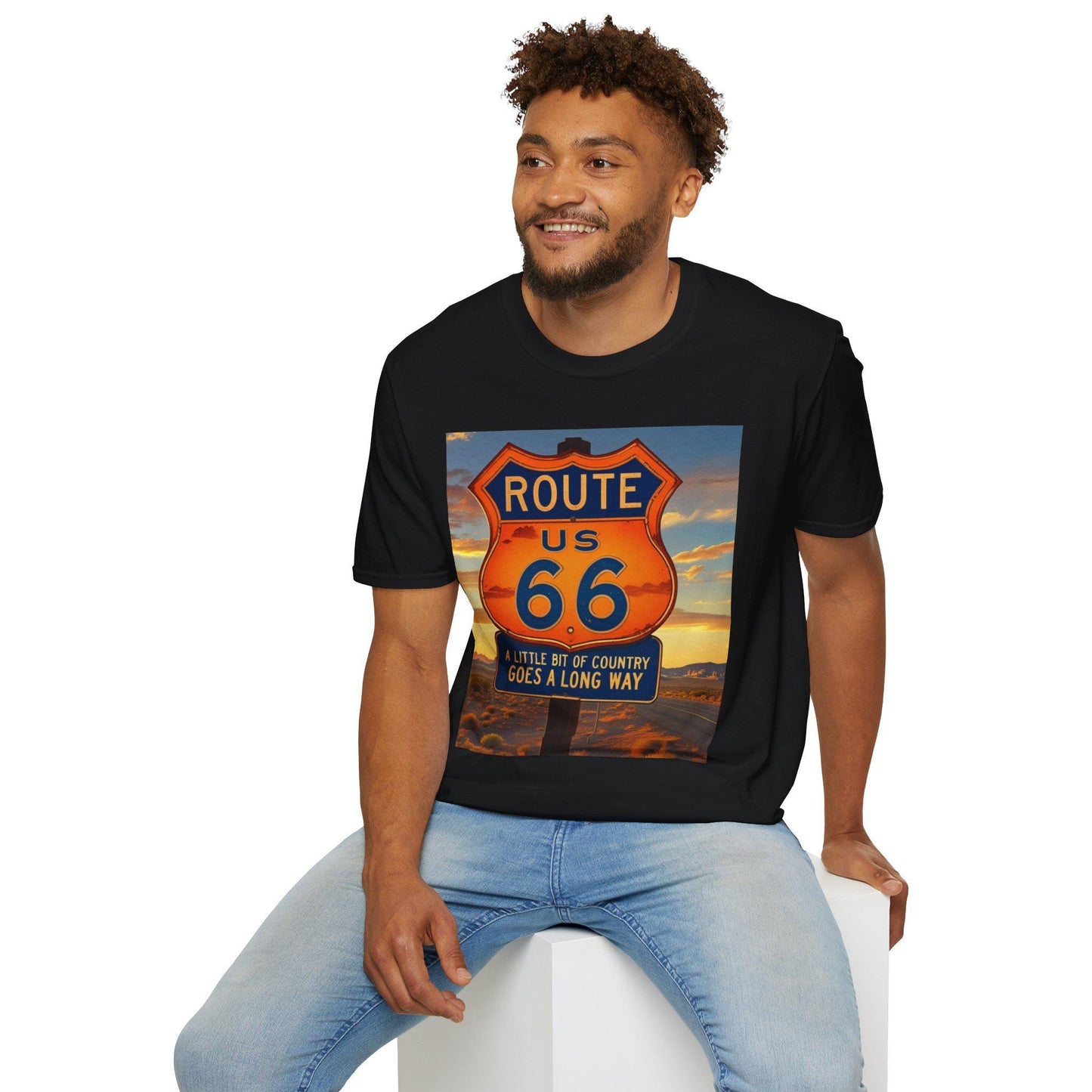 Country Route 66 Unisex Softstyle T-Shirt, Vintage Road Trip Tee, Roadtrippers Gift, Retro Travel Shirt, Americana Highway Top