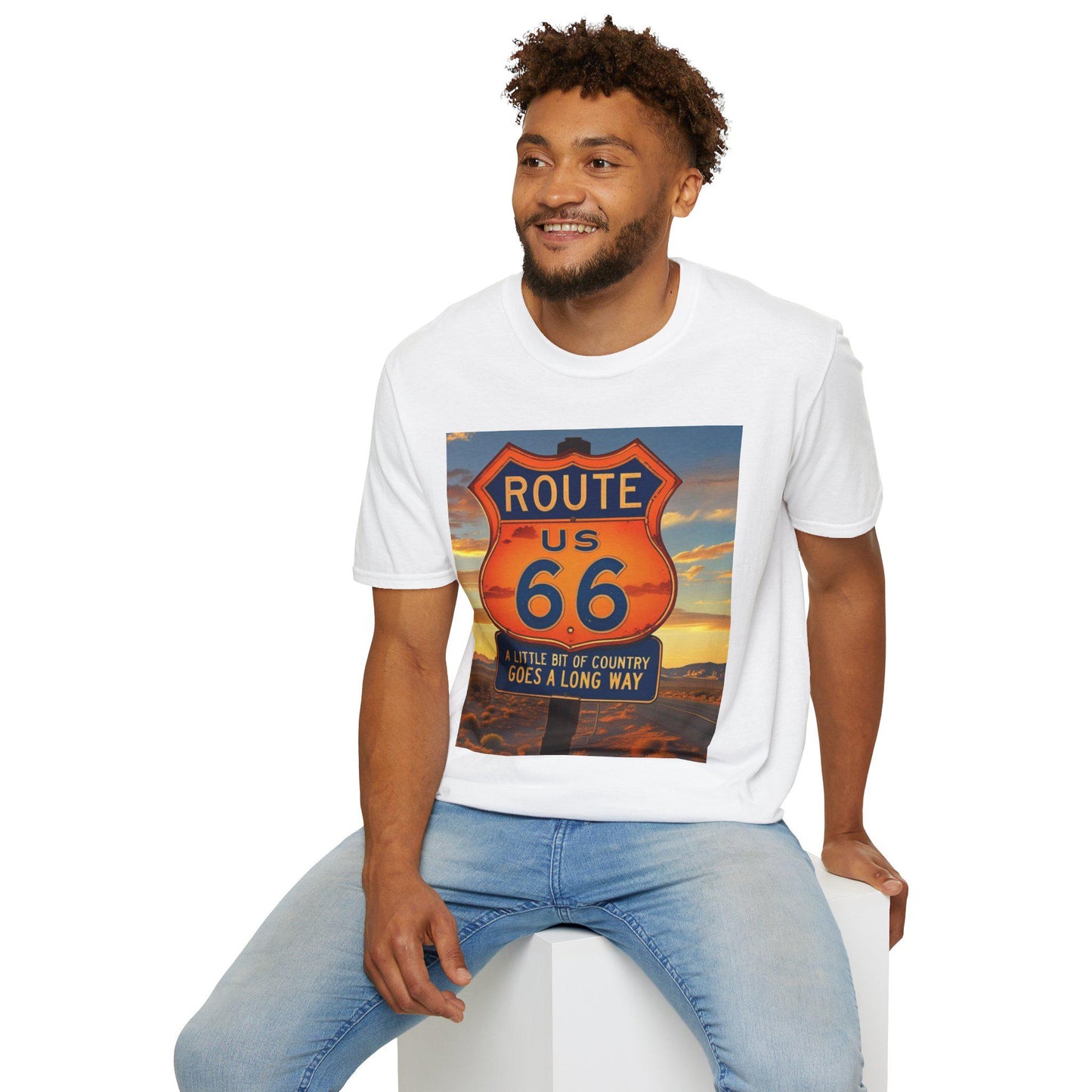 Country Route 66 Unisex Softstyle T-Shirt, Vintage Road Trip Tee, Roadtrippers Gift, Retro Travel Shirt, Americana Highway Top