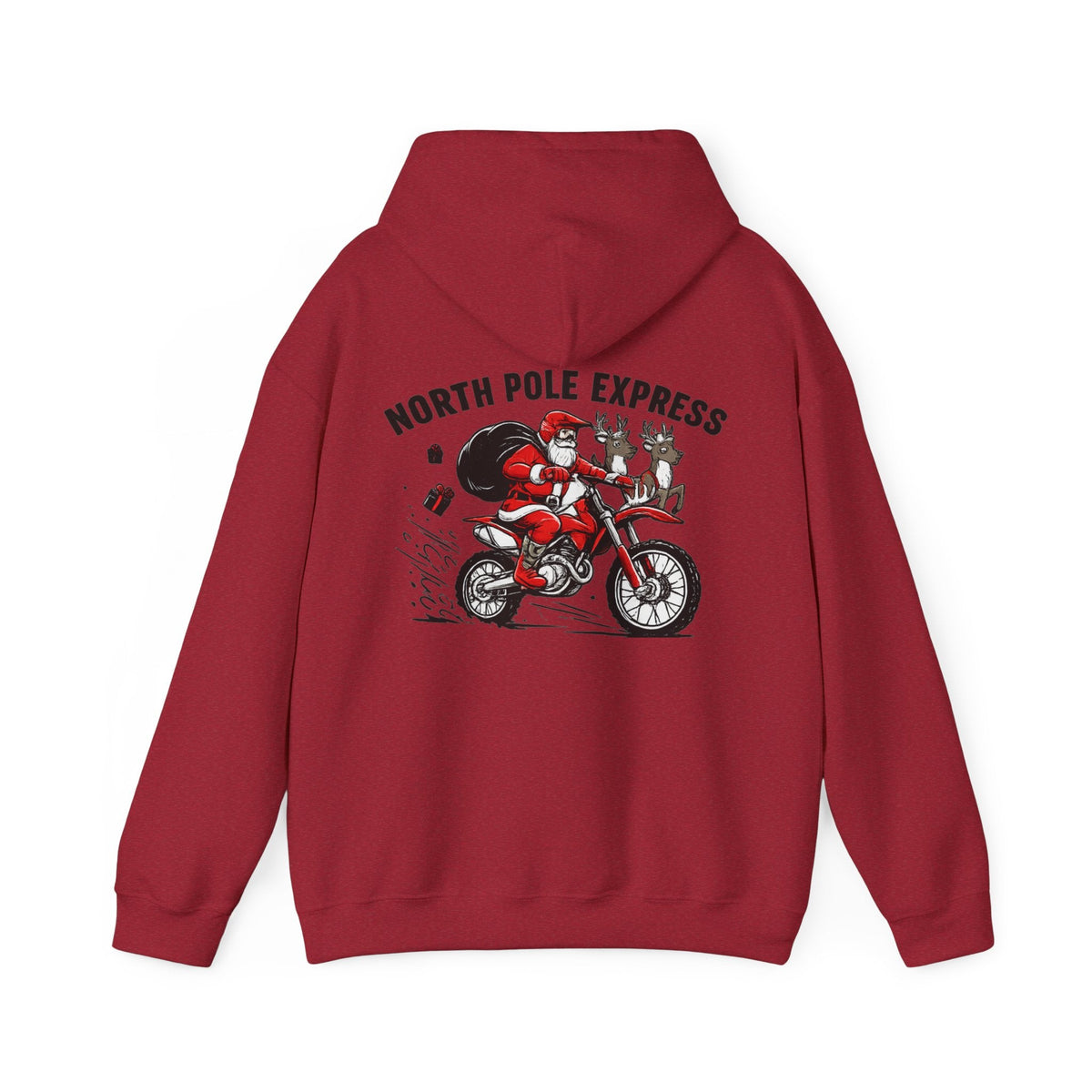 North Pole Express Motocross Christmas Hoodie Santa Dirt Bike - SJM Print Store