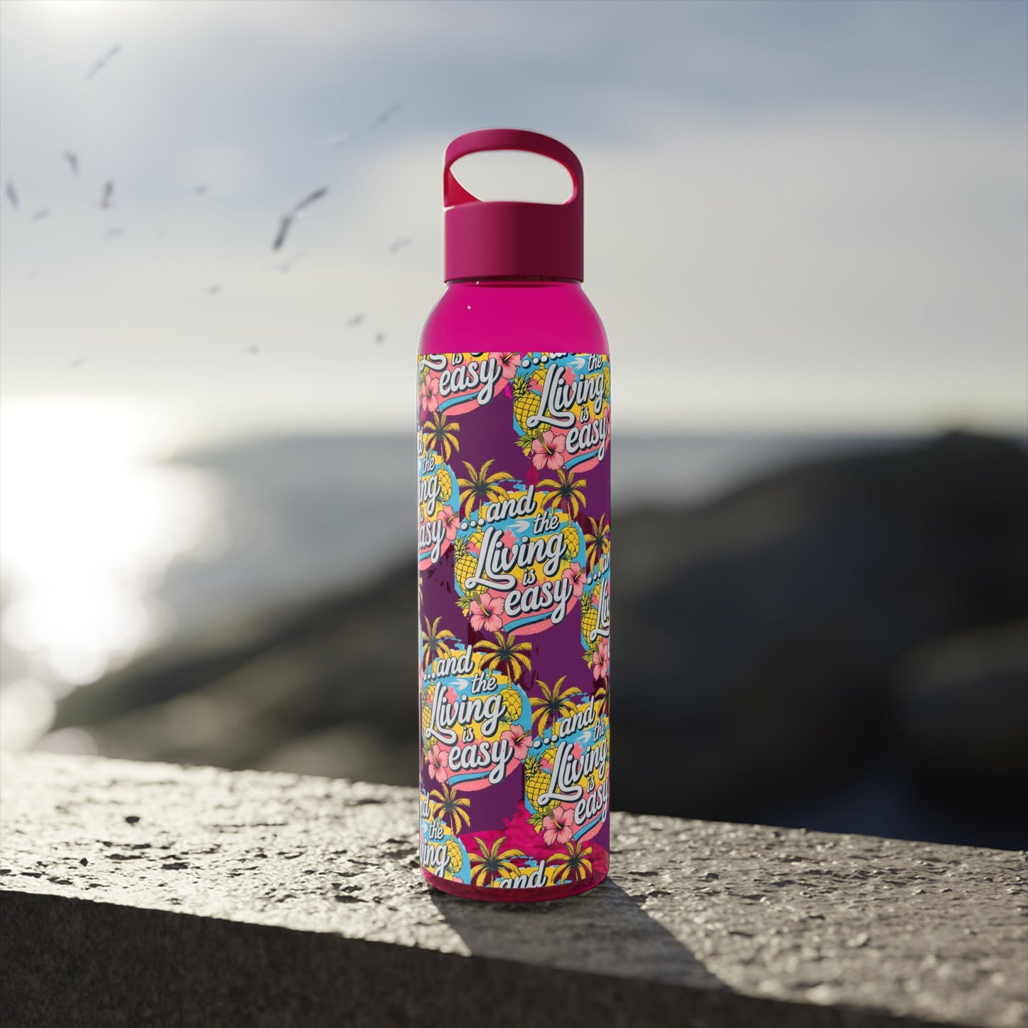 Sky Water Bottle – 'Living Easy' Tropical Stainless Bottle - SJM Print Store
