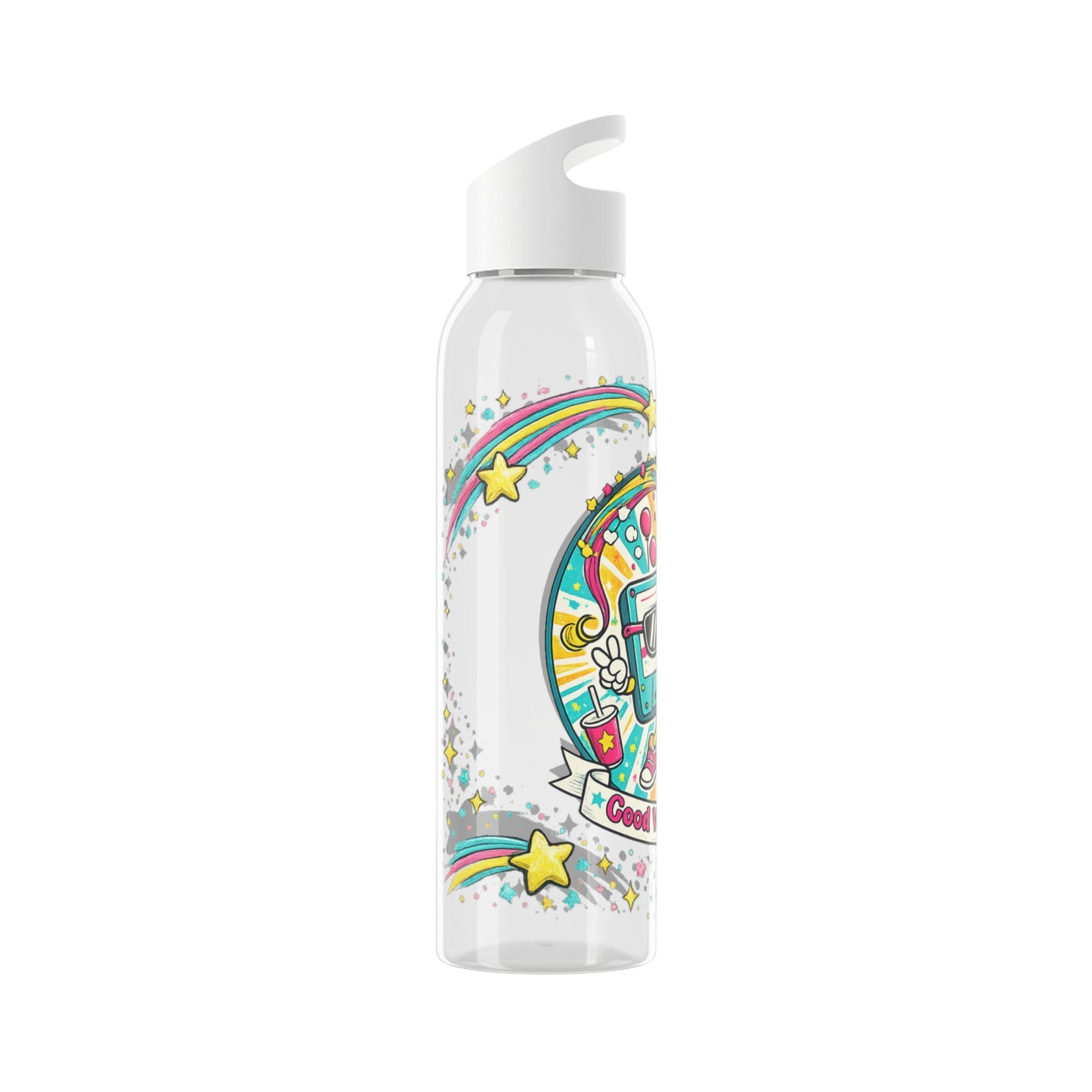 Retro Good Vibes Only Water Bottle | Colourful Reusable Drinks Bottle | Retro Cassette Bottle | 80s & 90s Inspired Hydration