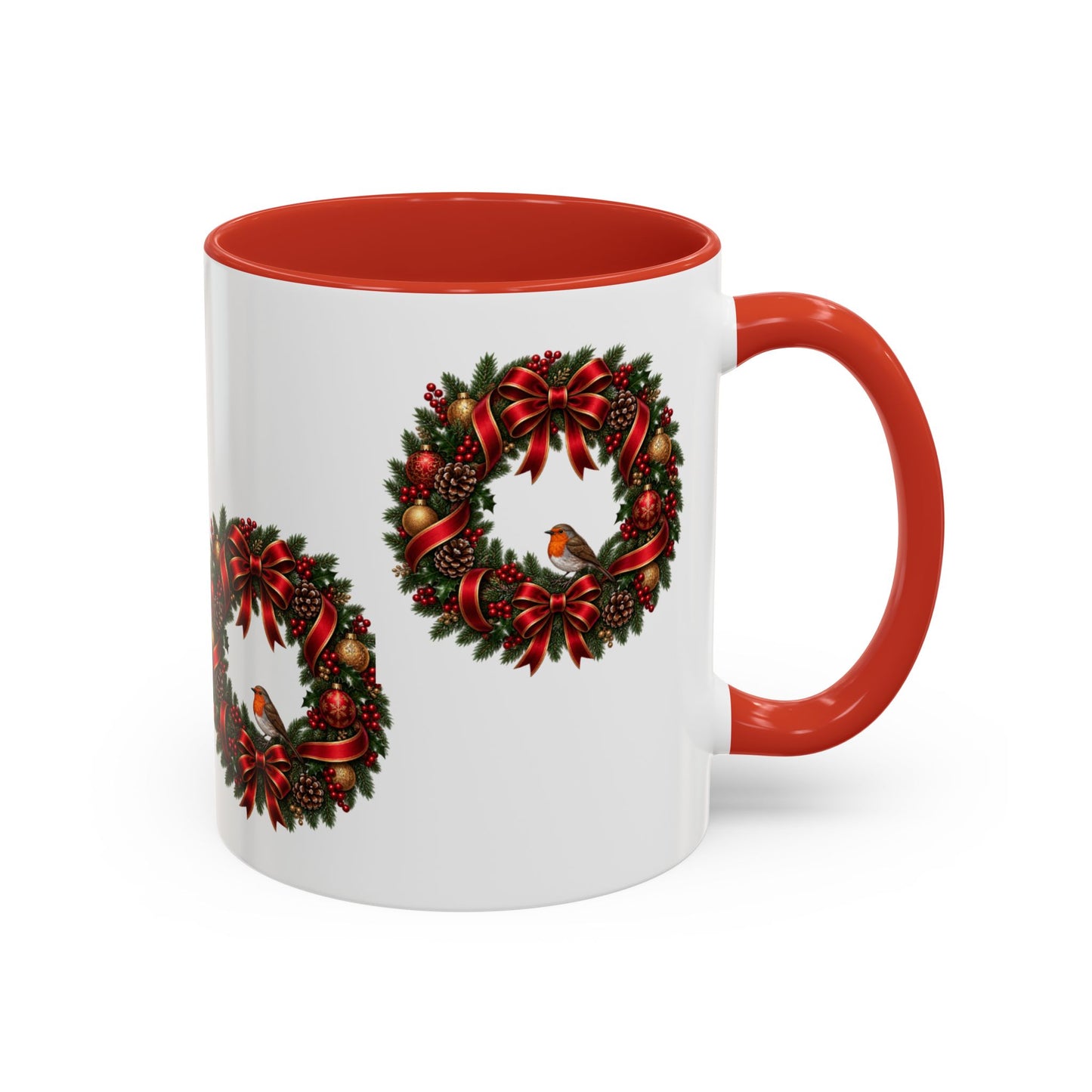 Christmas Wreath & Robin Accent Mug – Festive Christmas Mug