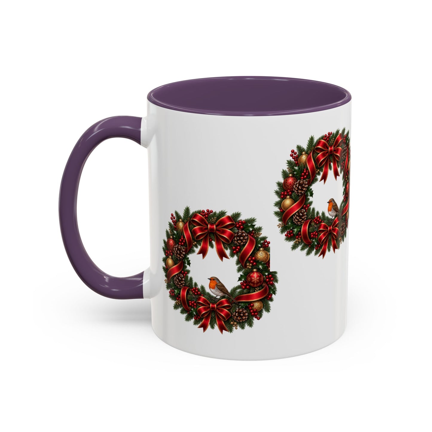 Christmas Wreath & Robin Accent Mug – Festive Christmas Mug