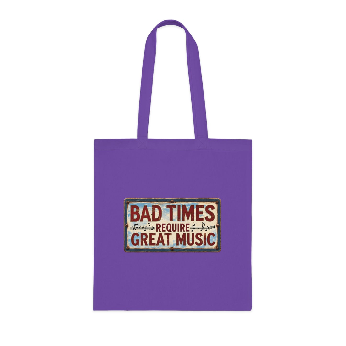Bad Times Require Great Music Tote Bag | Vintage Music Lover Cotton Shopper | Reusable Double-Sided Shopping Bag | Festival Gift