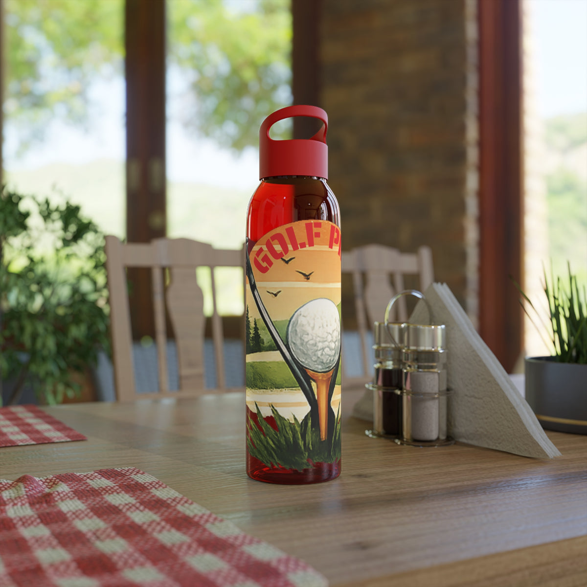 Gourde Golf Pro — Design rétro « Sunset » avec balle et tee de golf