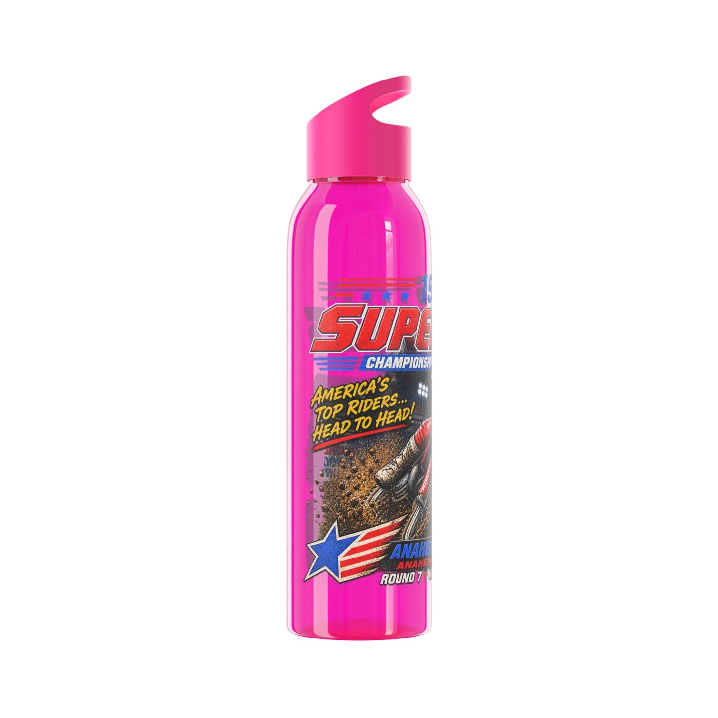 Supercross 1986 Moto Racing Water Bottle  Retro Motocross Champion Design