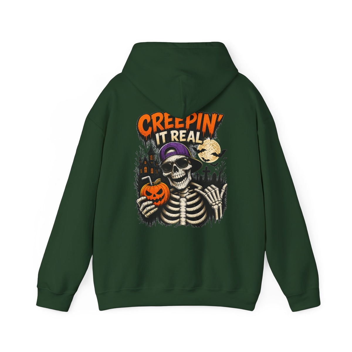 Creepin’ It Real Halloween Hoodie – Unisex Skeleton Graphic Hoodie