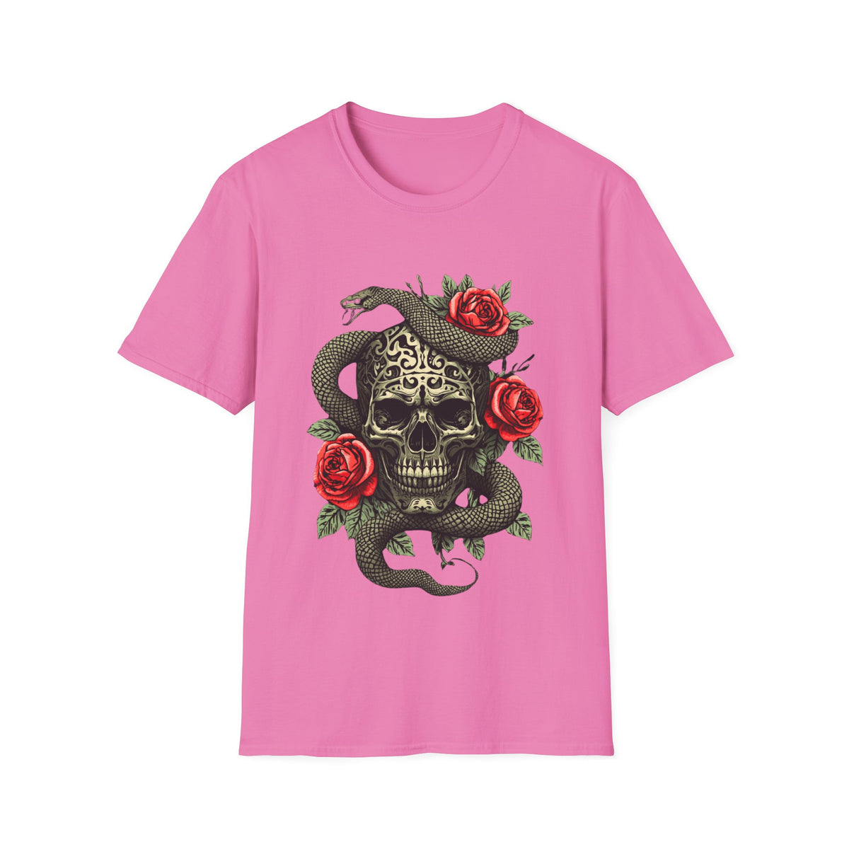 Totenkopf Schlange & Rose Grafik T-Shirt  Iron Skull Design