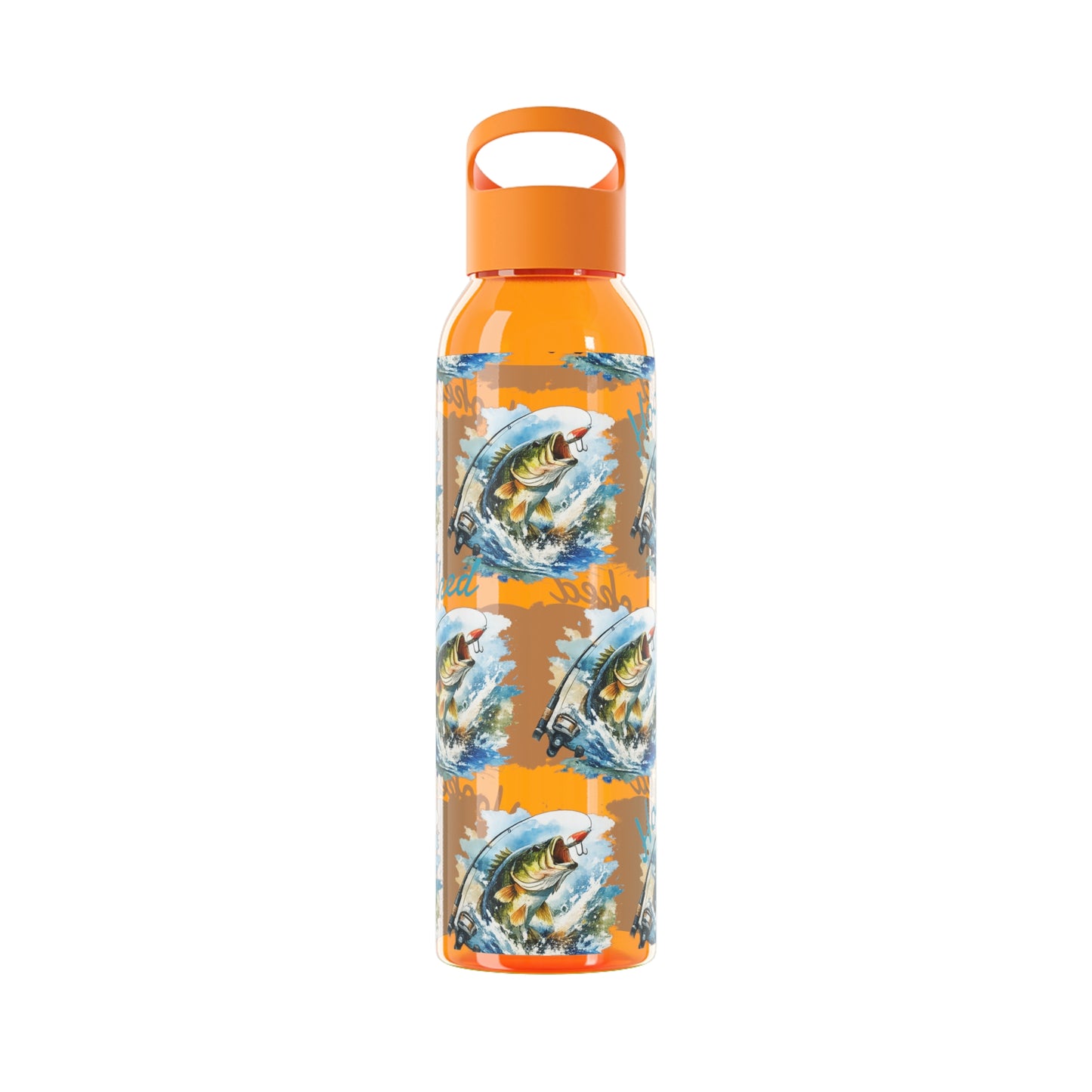 Bouteille d'eau graphique de pêche, poisson accroché, éclaboussures, bouteille de boisson