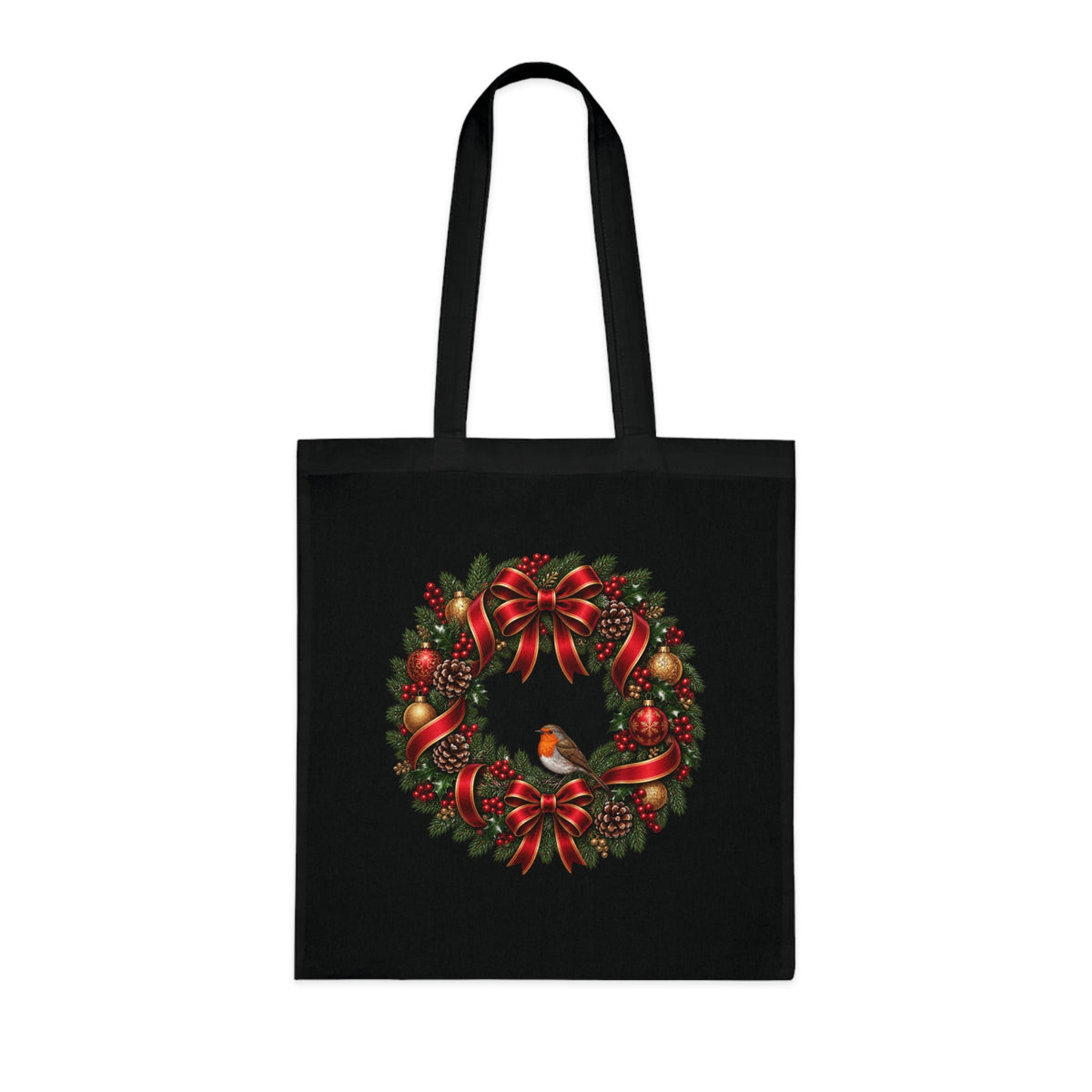 Christmas Wreath & Robin Cotton Tote Bag – Festive Christmas Bag