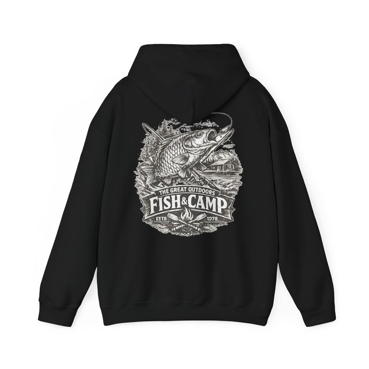 Fish and Camp Unisex Retro-Illustration-Kapuzenpullover