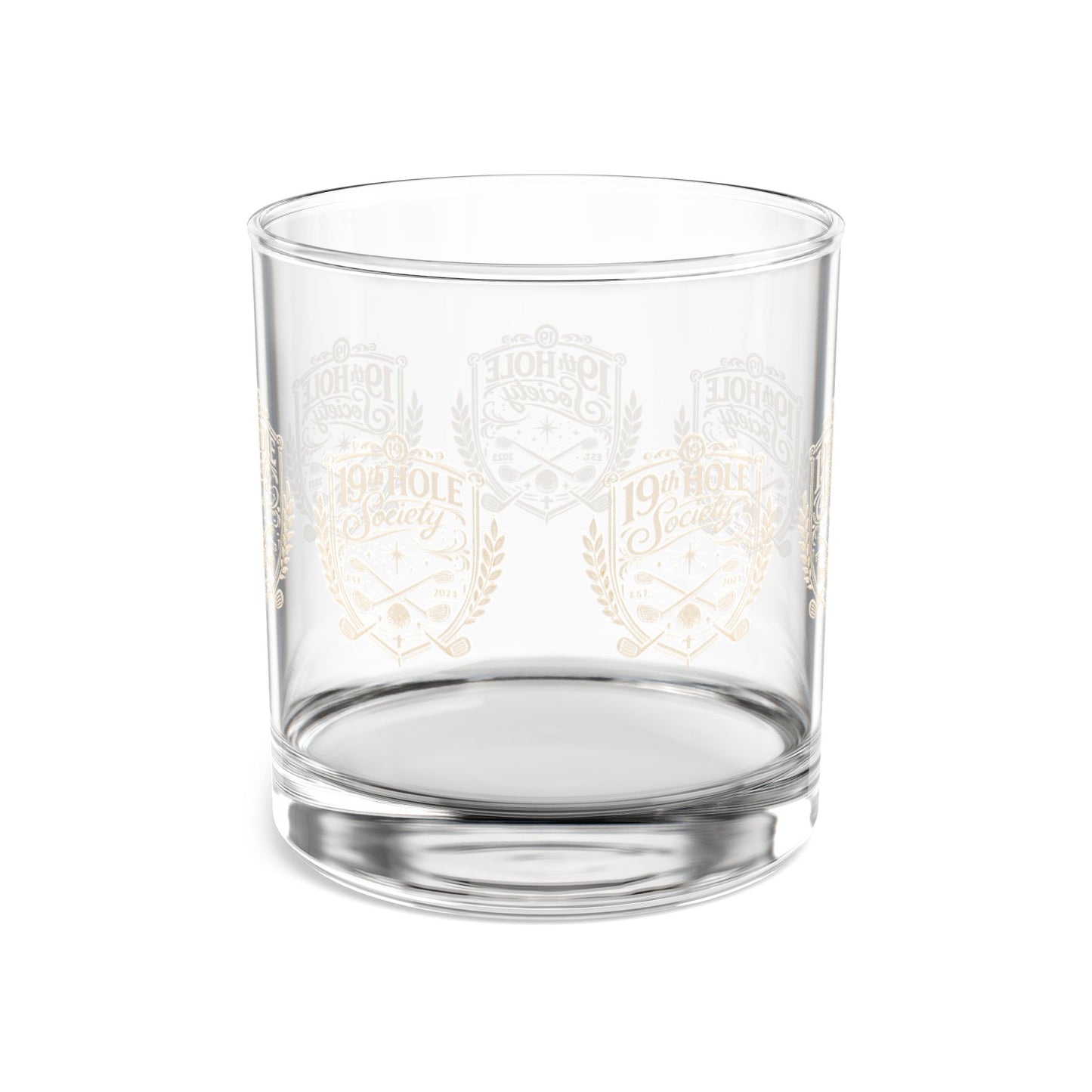 19th Hole Society Golf Glass Tumbler | Premium Clubhouse Drinkware | Cream Crest Design