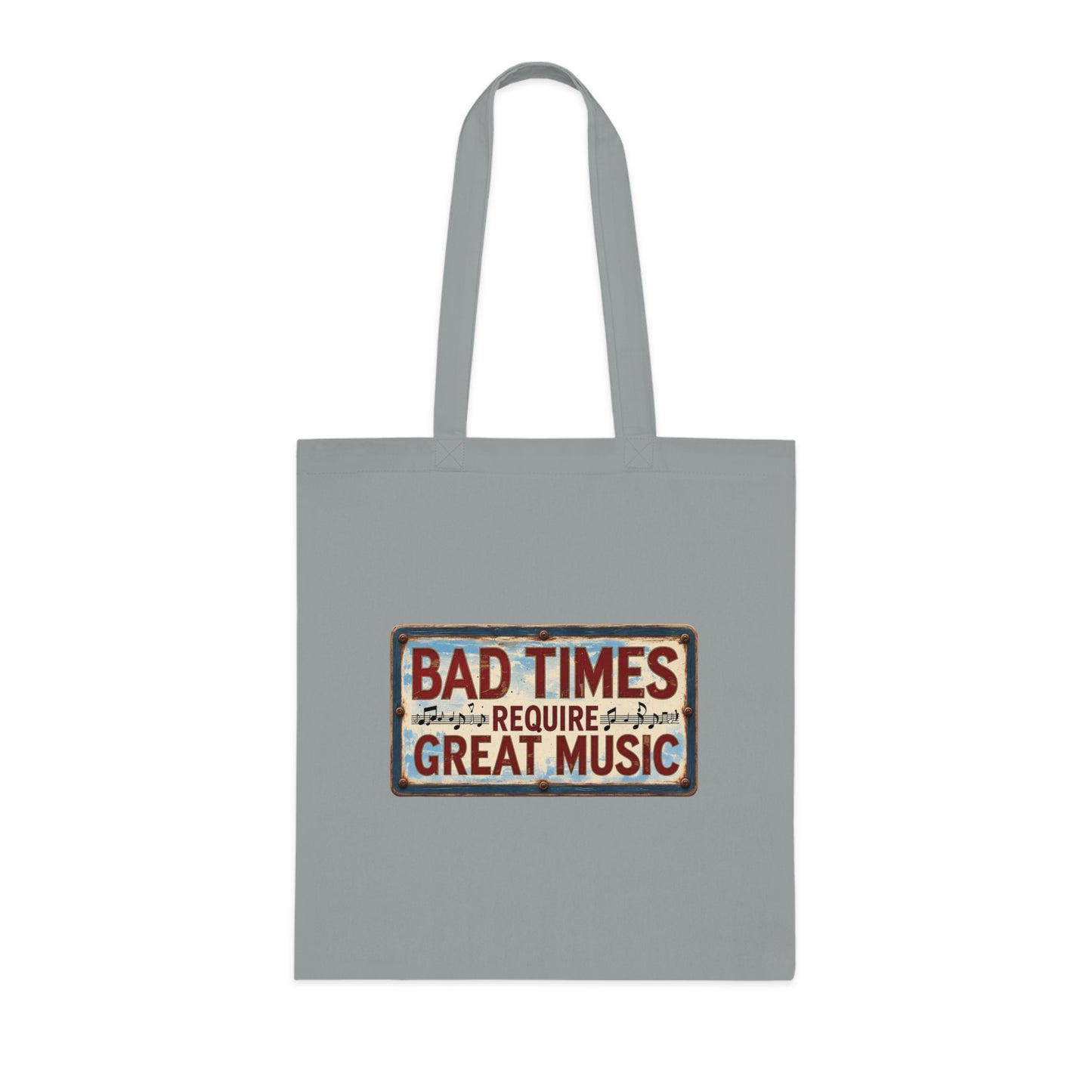 Bad Times Require Great Music Tote Bag | Vintage Music Lover Cotton Shopper | Reusable Double-Sided Shopping Bag | Festival Gift