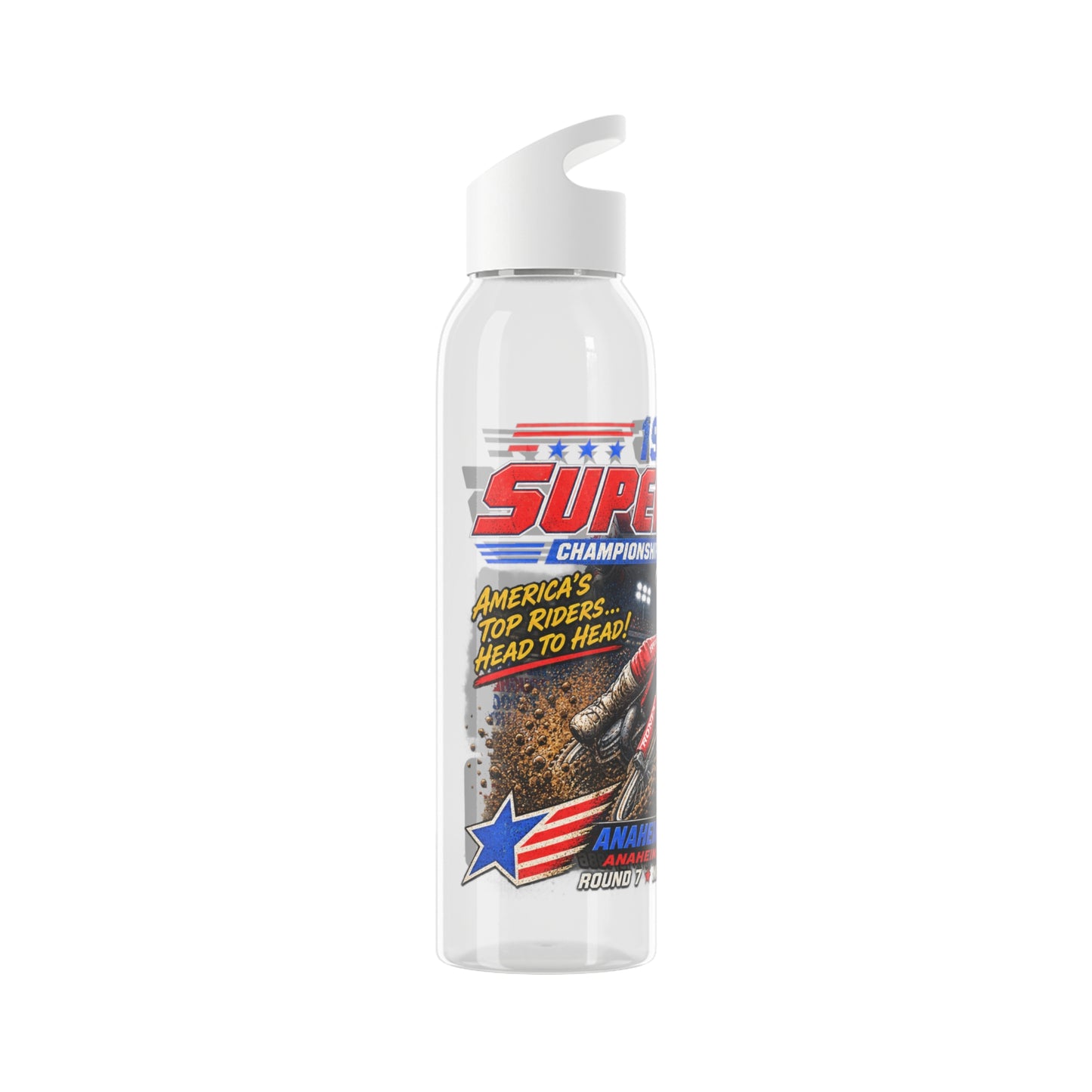 Supercross 1986 Moto Racing Water Bottle  Retro Motocross Champion Design