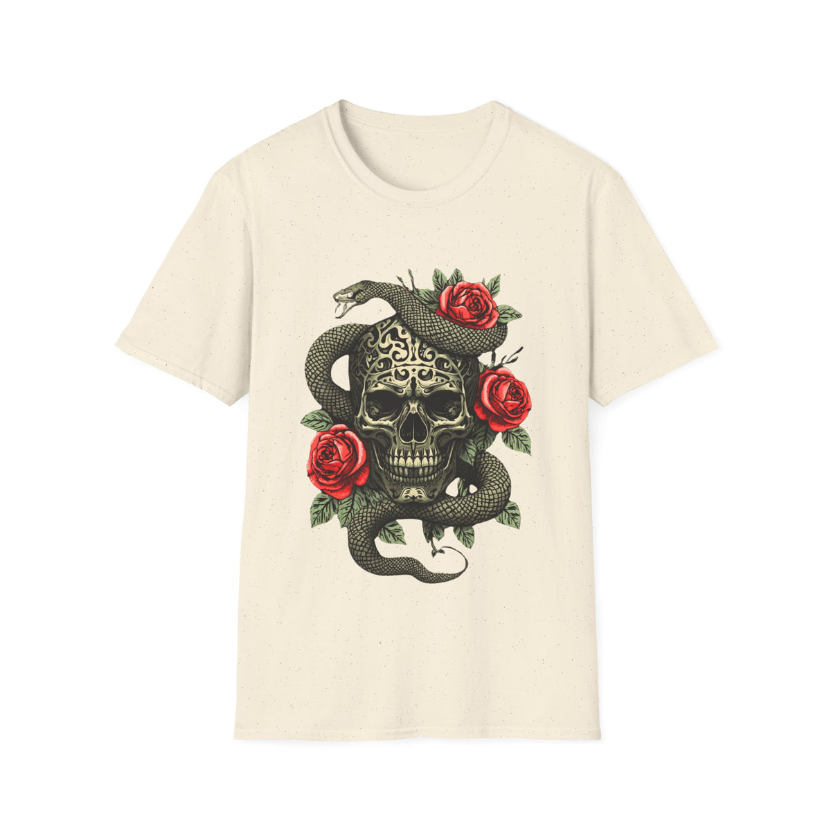 Totenkopf Schlange & Rose Grafik T-Shirt  Iron Skull Design