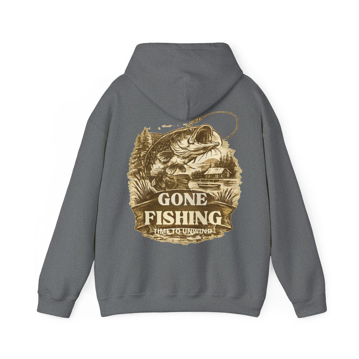 Gone Fishing Hoodie – Vintage Sepia Back Print Fishing Hoodie