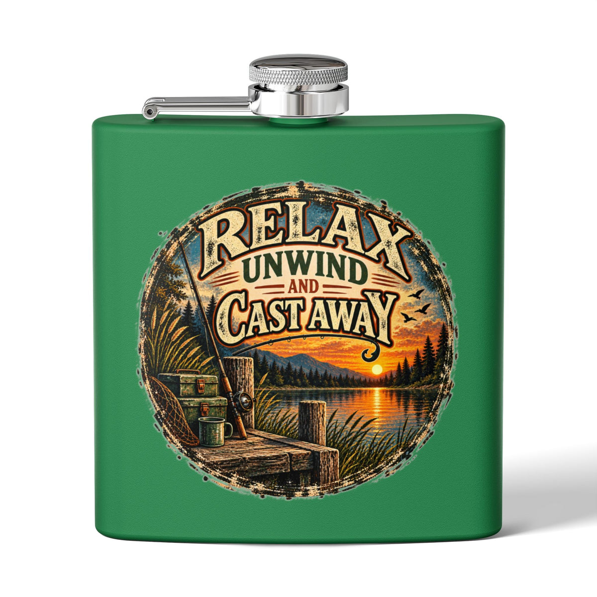Relax, Unwind & Cast Away Hip Flask – Vintage Fishing Flask