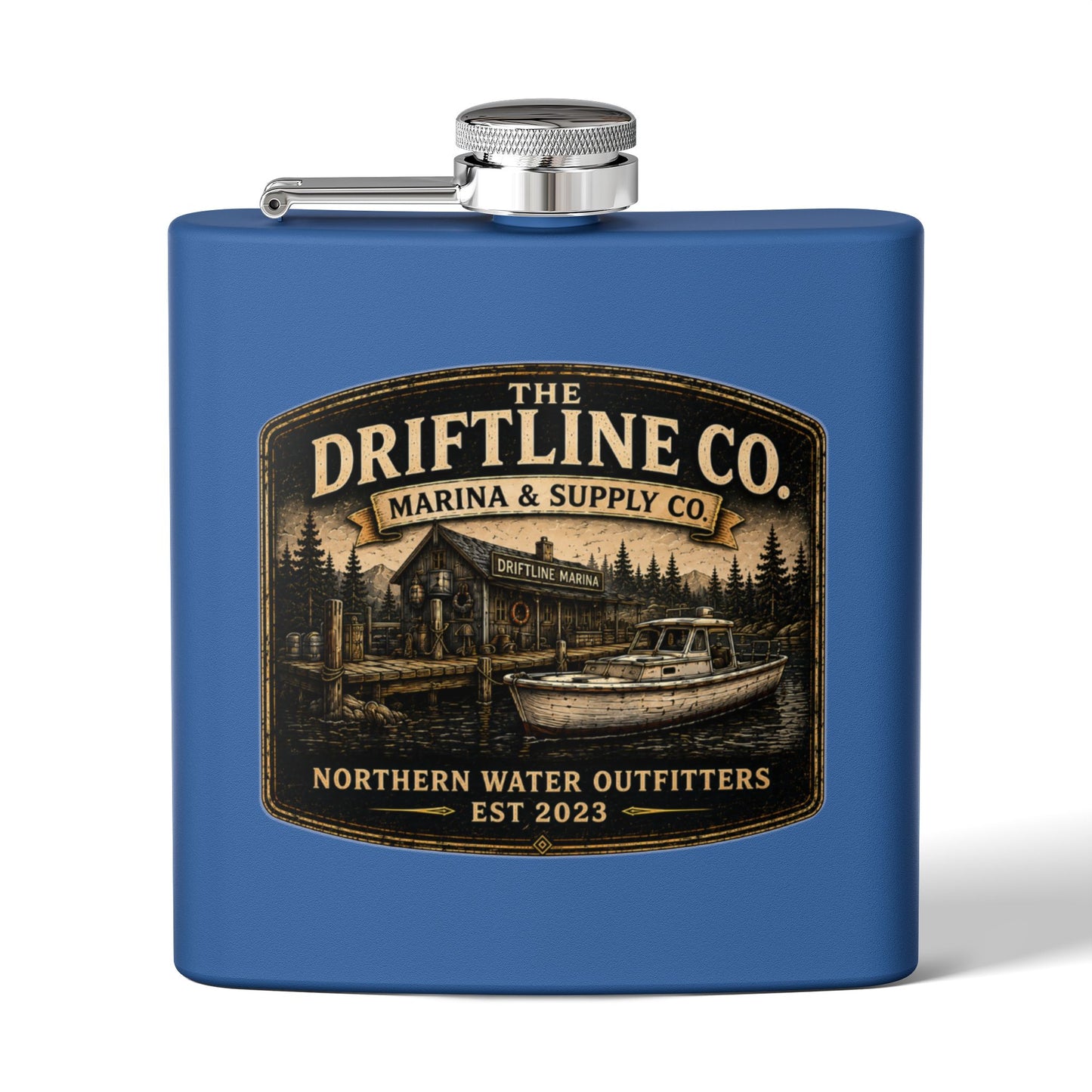 The Driftline Company Marina & Supply Co. Hip Flask | Northern Water Outfitters Stainless Steel Flask